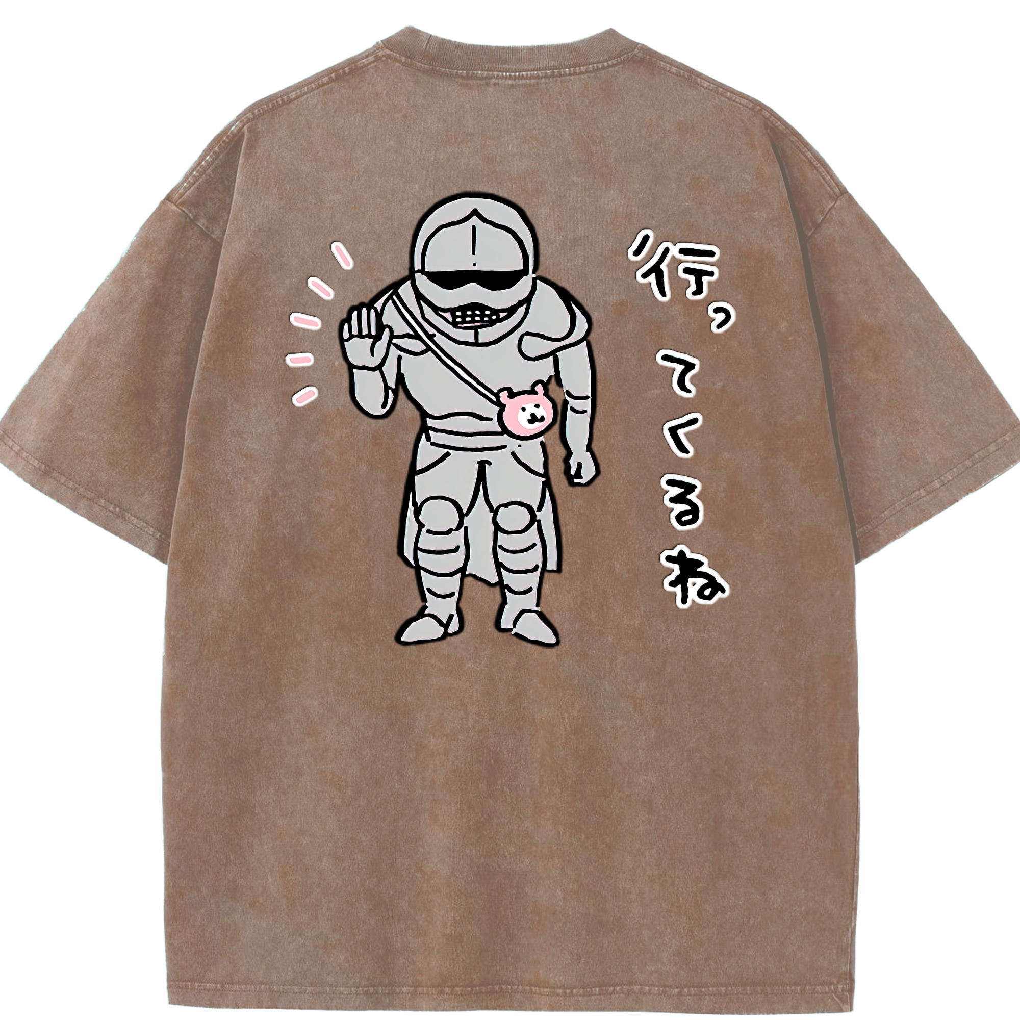 （画像用） ちいかわ 労働の鎧さん Chii-kawa Mr. Armor of Labor 綿100% ヴィンテージ風 半袖Tシャツ（背面プリント）