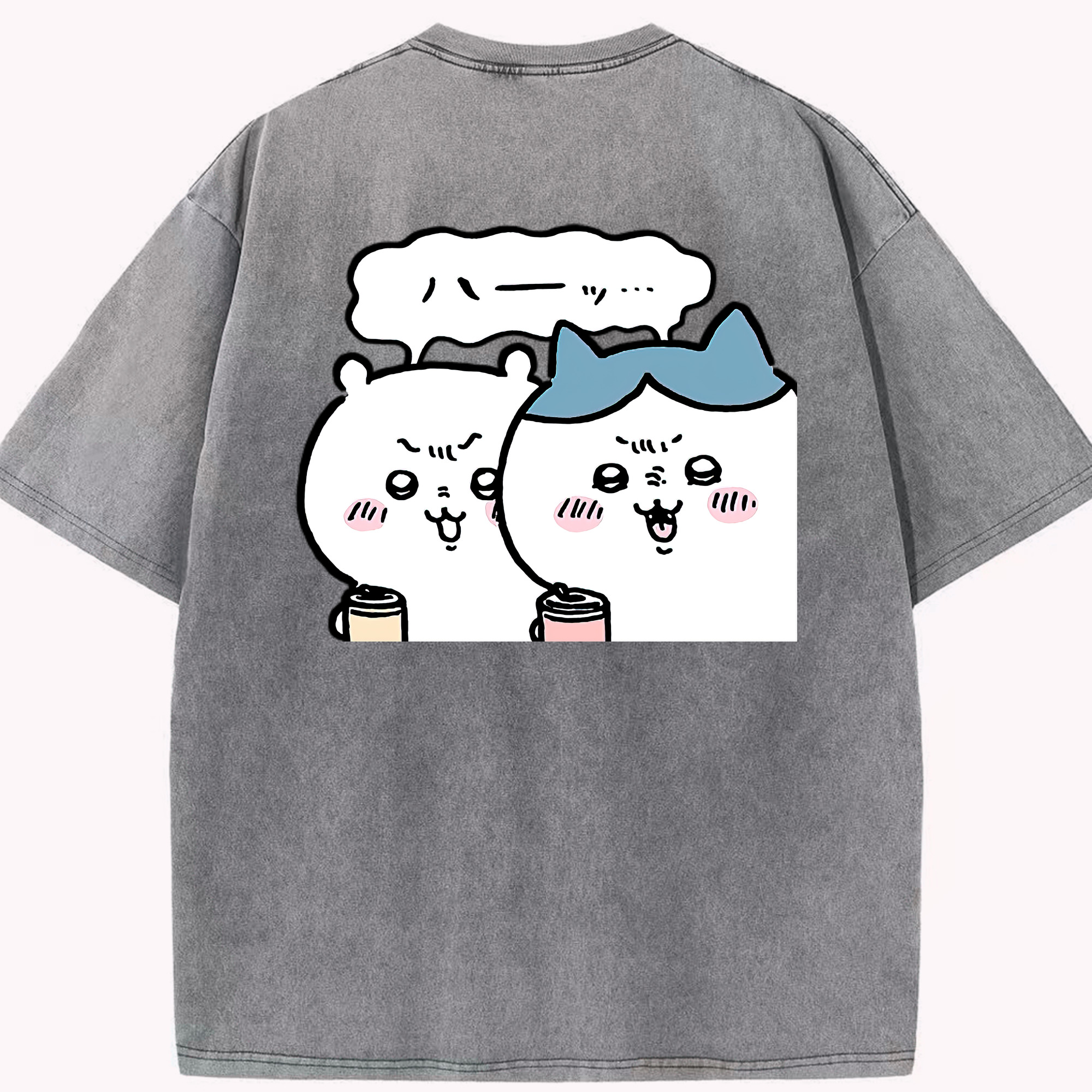 （画像用） ちいかわ ハチワレ Chii-kawa hachiware 綿100% ヴィンテージ風 半袖Tシャツ（背面プリント）