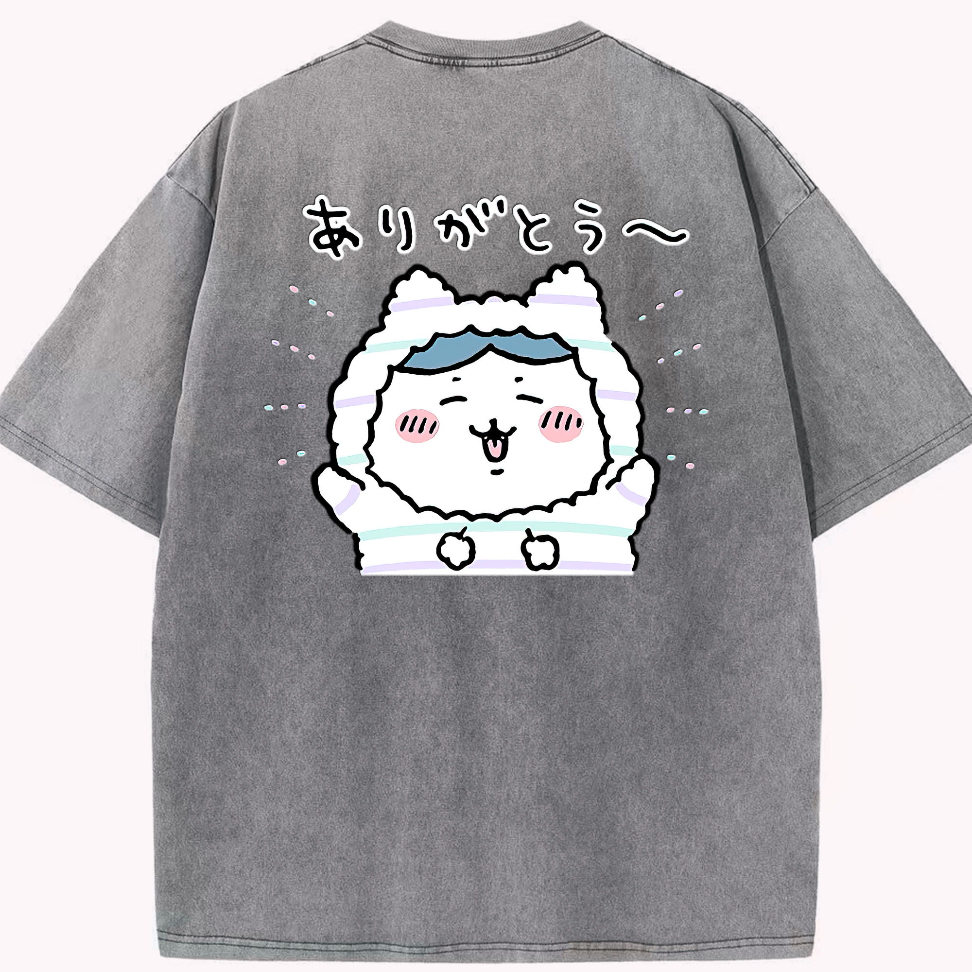 （画像用） ちいかわ ハチワレ Chii-kawa hachiware 綿100% ヴィンテージ風 半袖Tシャツ（背面プリント）