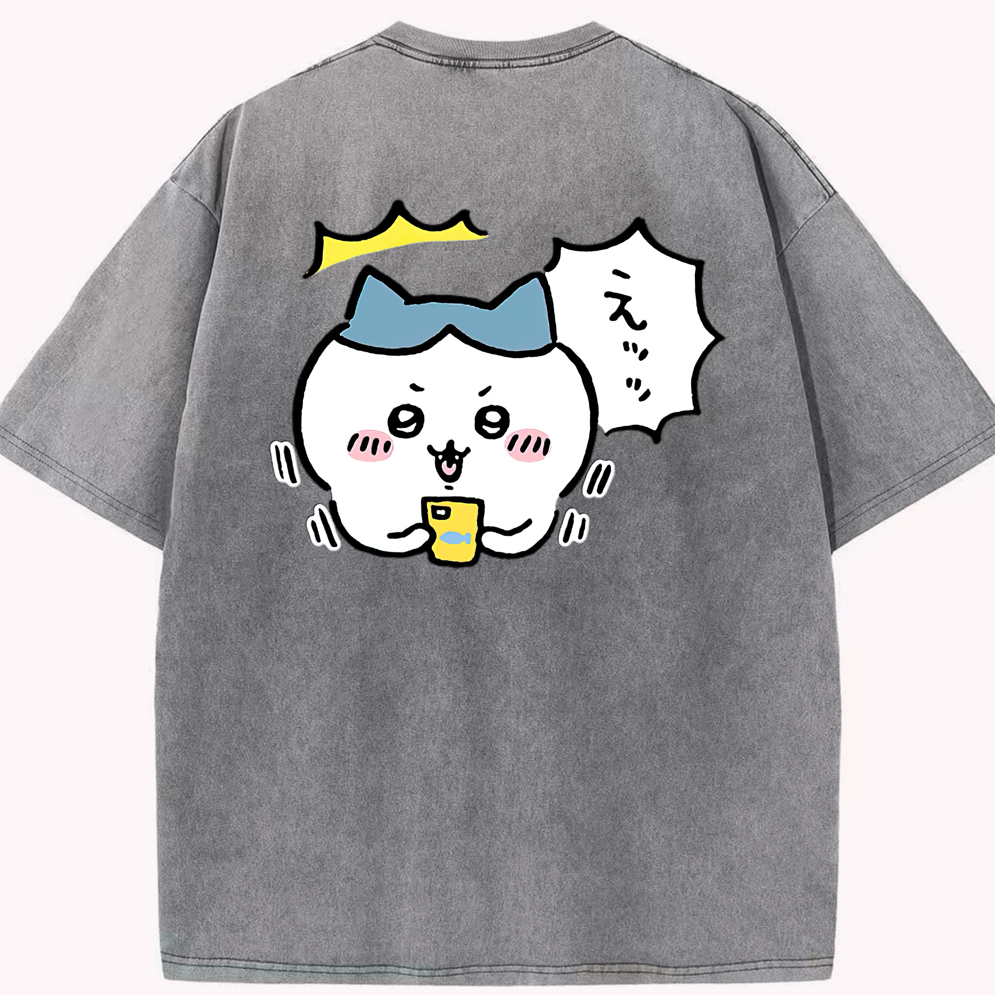 （画像用） ちいかわ ハチワレ Chii-kawa hachiware 綿100% ヴィンテージ風 半袖Tシャツ（背面プリント）