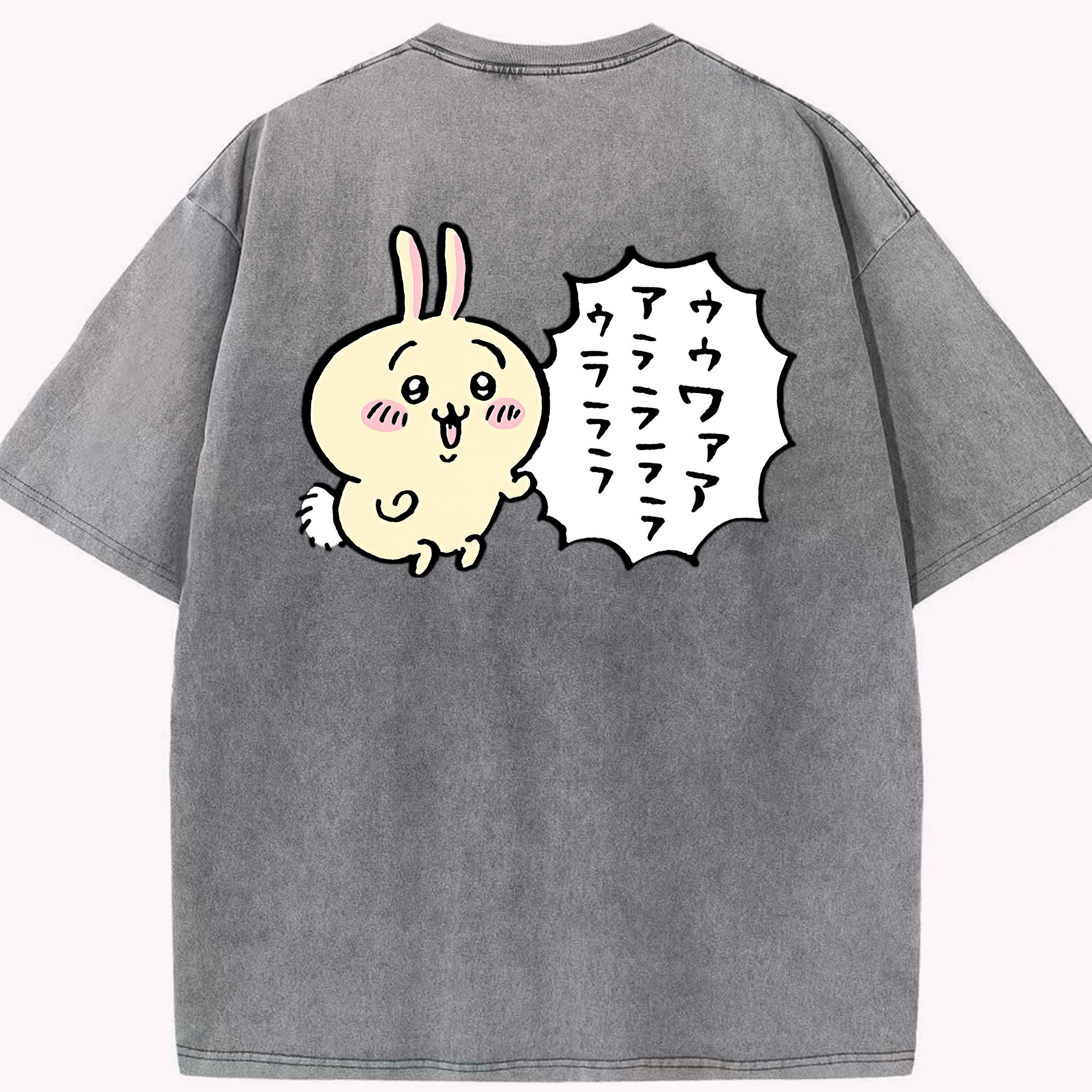 （画像用） ちいかわ うさぎ Chii-kawa usagi 綿100% ヴィンテージ風 半袖Tシャツ（背面プリント）