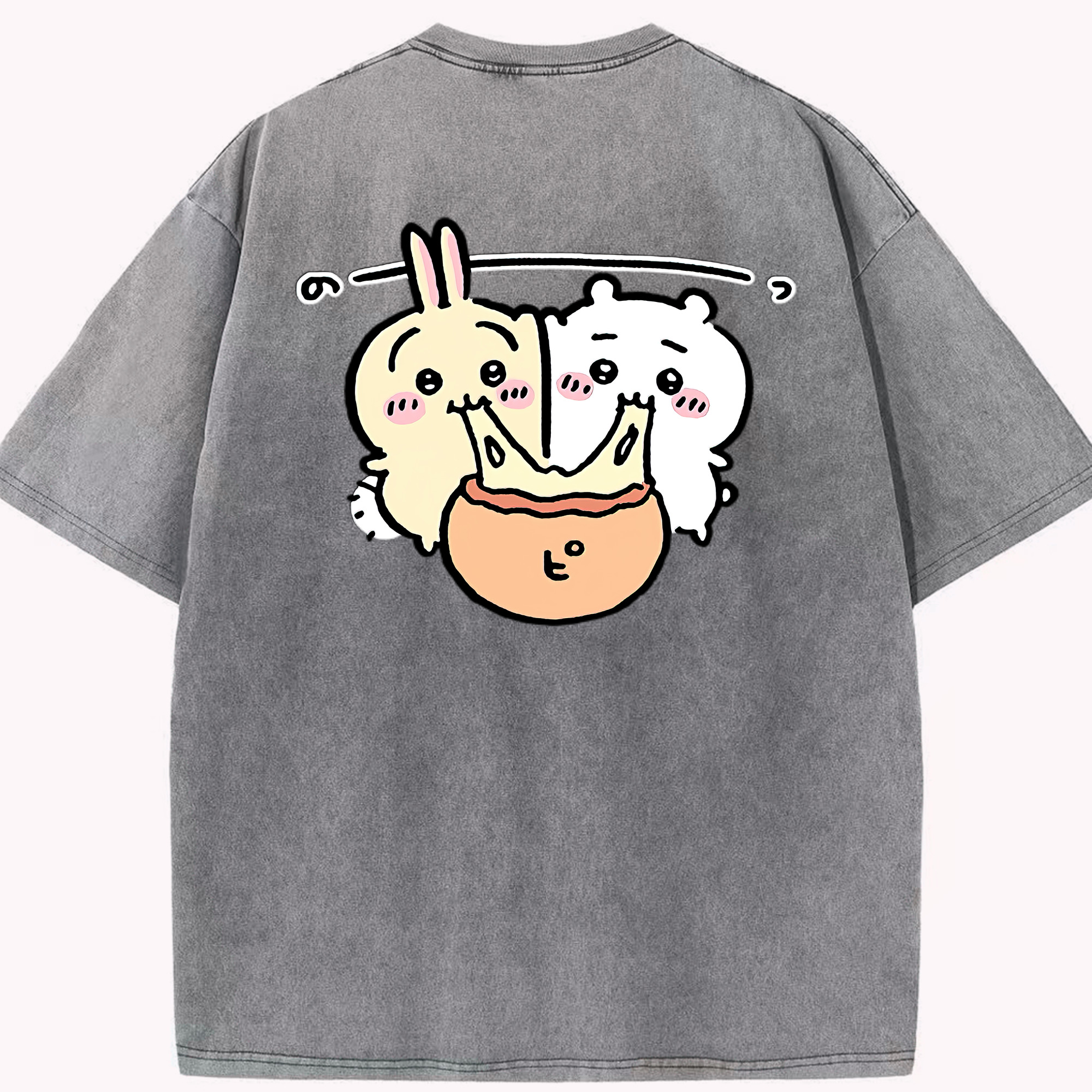 （画像用） ちいかわ うさぎ Chii-kawa usagi 綿100% ヴィンテージ風 半袖Tシャツ（背面プリント）