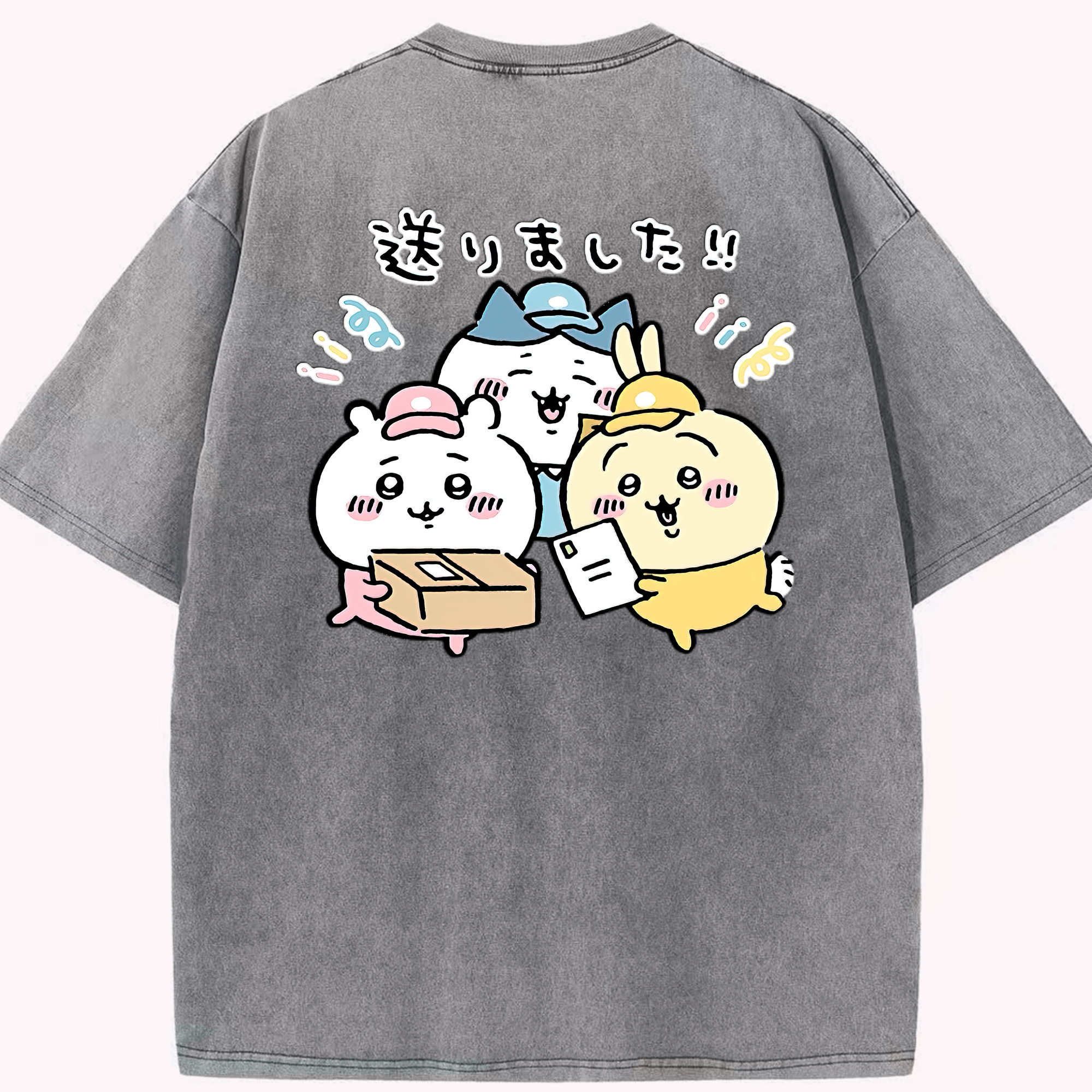（画像用） ちいかわ ハチワレ Chii-kawa hachiware 綿100% ヴィンテージ風 半袖Tシャツ（背面プリント）