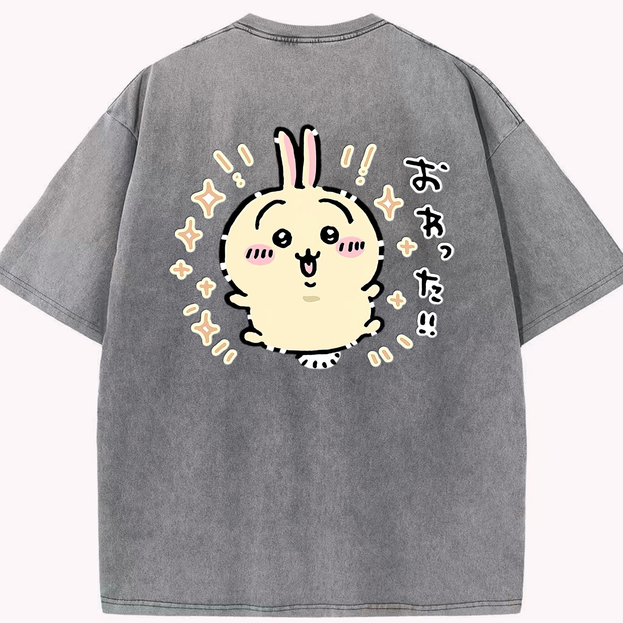 （画像用） ちいかわ うさぎ Chii-kawa usagi 綿100% ヴィンテージ風 半袖Tシャツ（背面プリント）