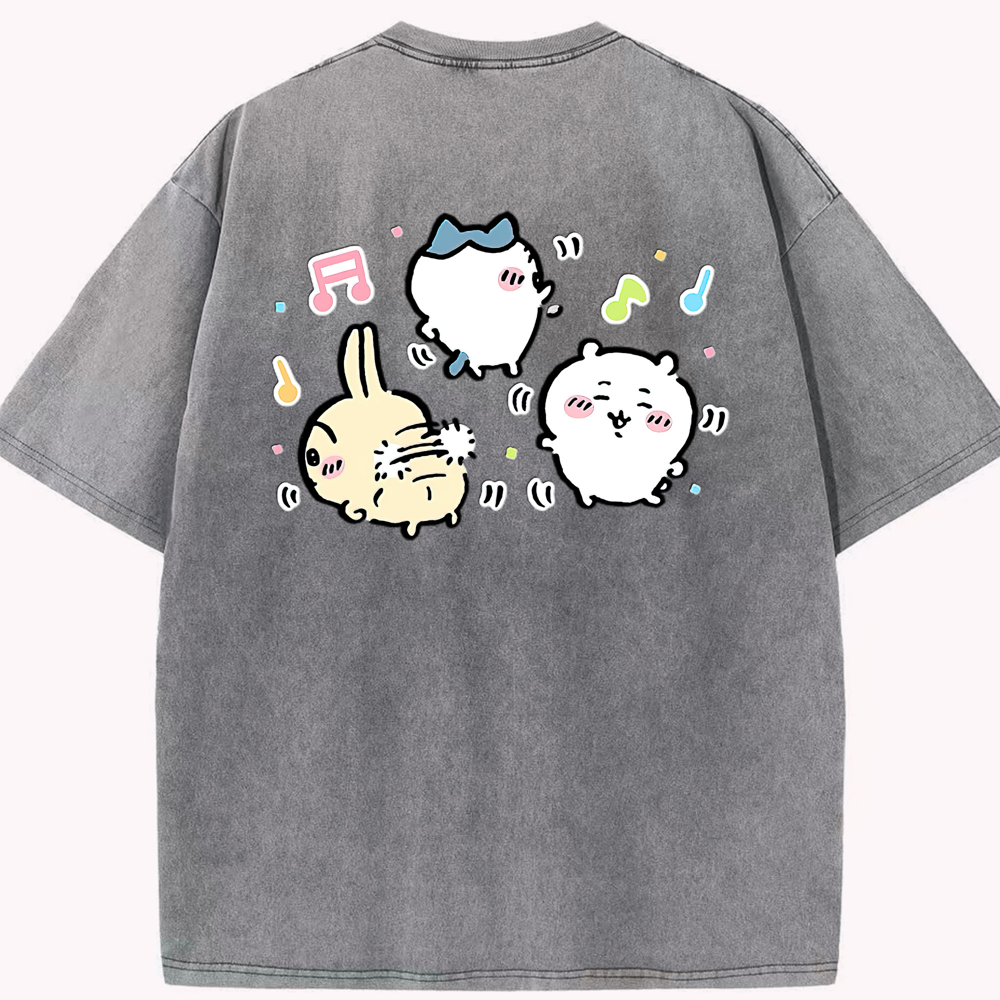 （画像用） ちいかわ うさぎ Chii-kawa usagi 綿100% ヴィンテージ風 半袖Tシャツ（背面プリント）