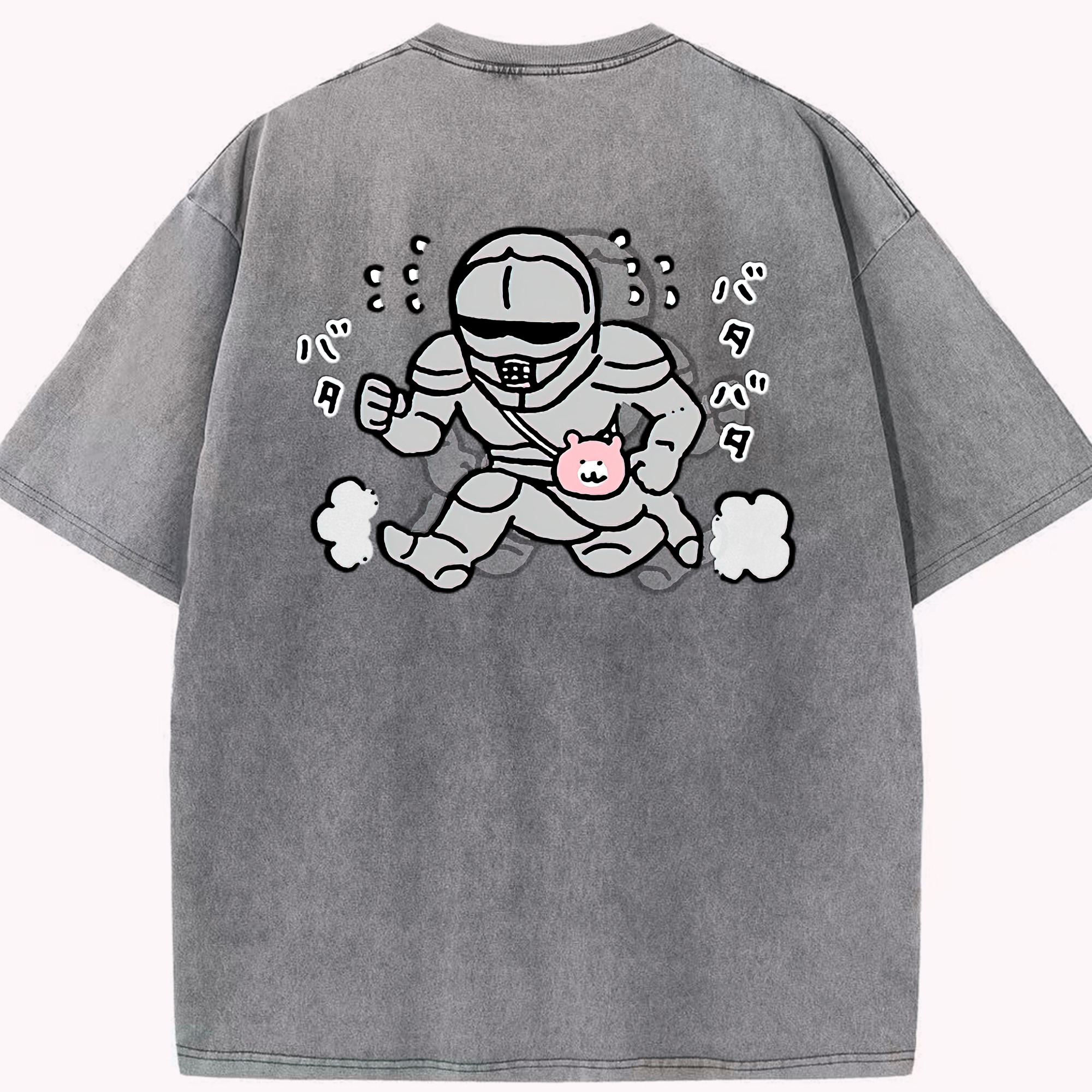（画像用） ちいかわ 労働の鎧さん Chii-kawa Mr. Armor of Labor 綿100% ヴィンテージ風 半袖Tシャツ（背面プリント）