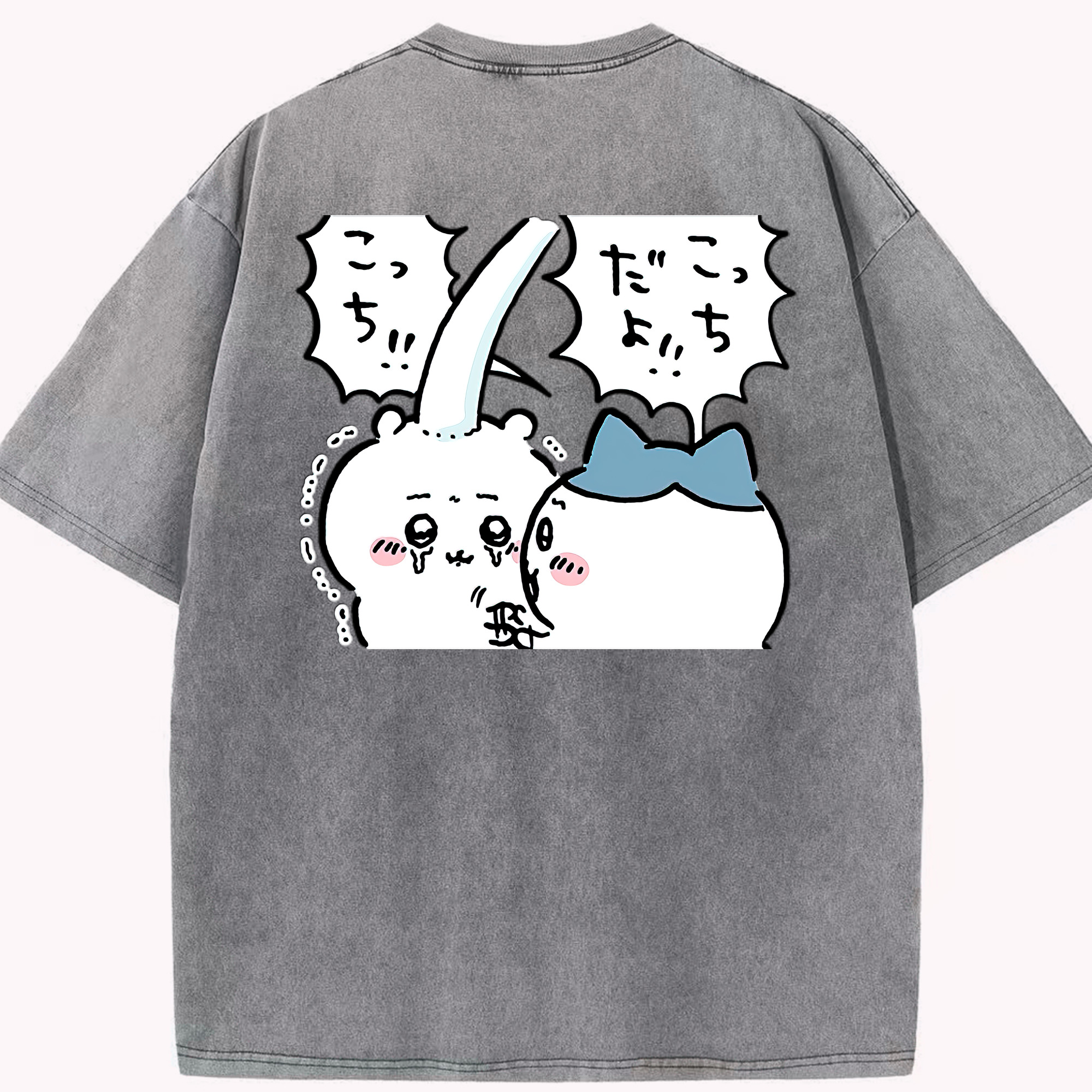 （画像用） ちいかわ ハチワレ Chii-kawa hachiware 綿100% ヴィンテージ風 半袖Tシャツ（背面プリント）
