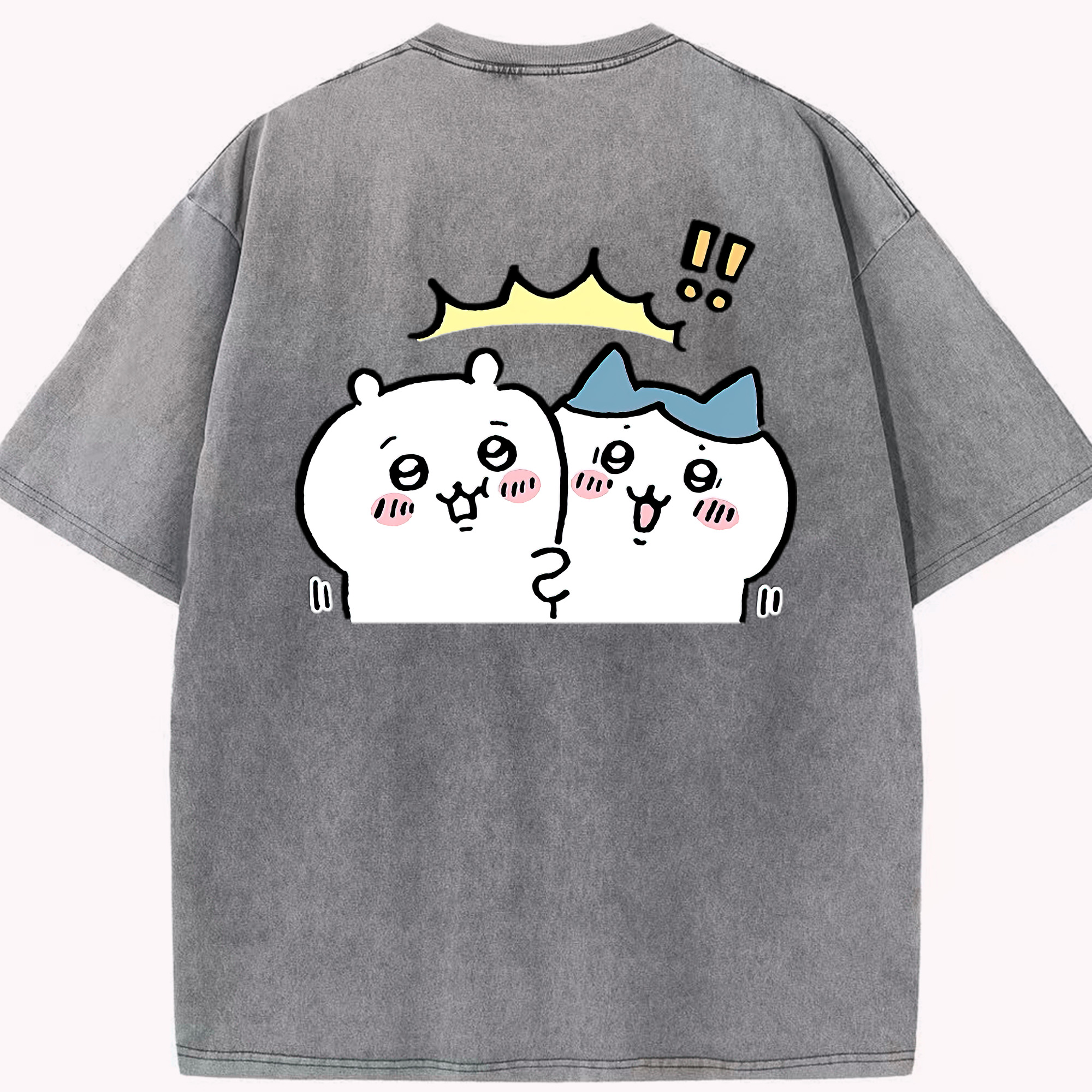 （画像用） ちいかわ ハチワレ Chii-kawa hachiware 綿100% ヴィンテージ風 半袖Tシャツ（背面プリント）