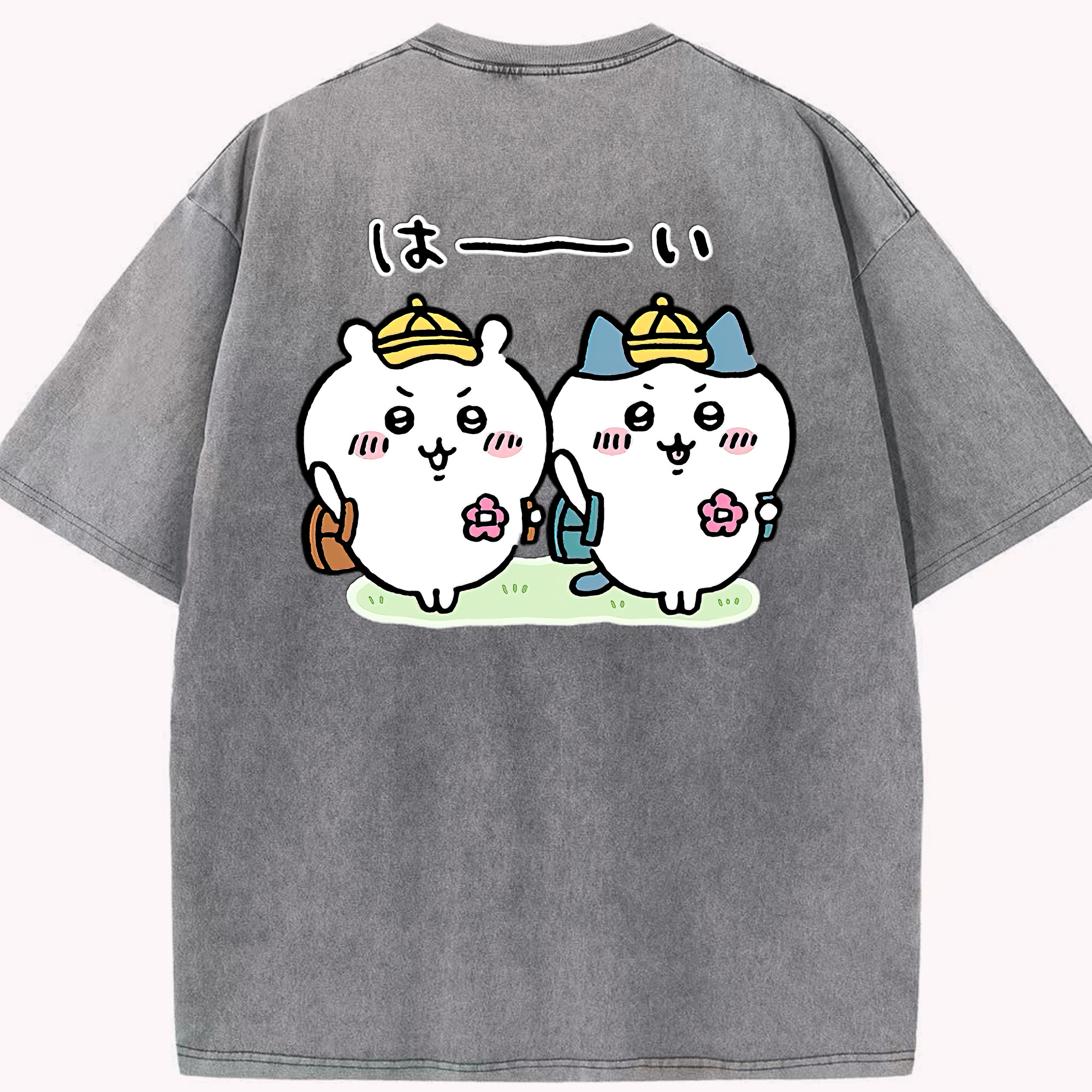 （画像用） ちいかわ ハチワレ Chii-kawa hachiware 綿100% ヴィンテージ風 半袖Tシャツ（背面プリント）