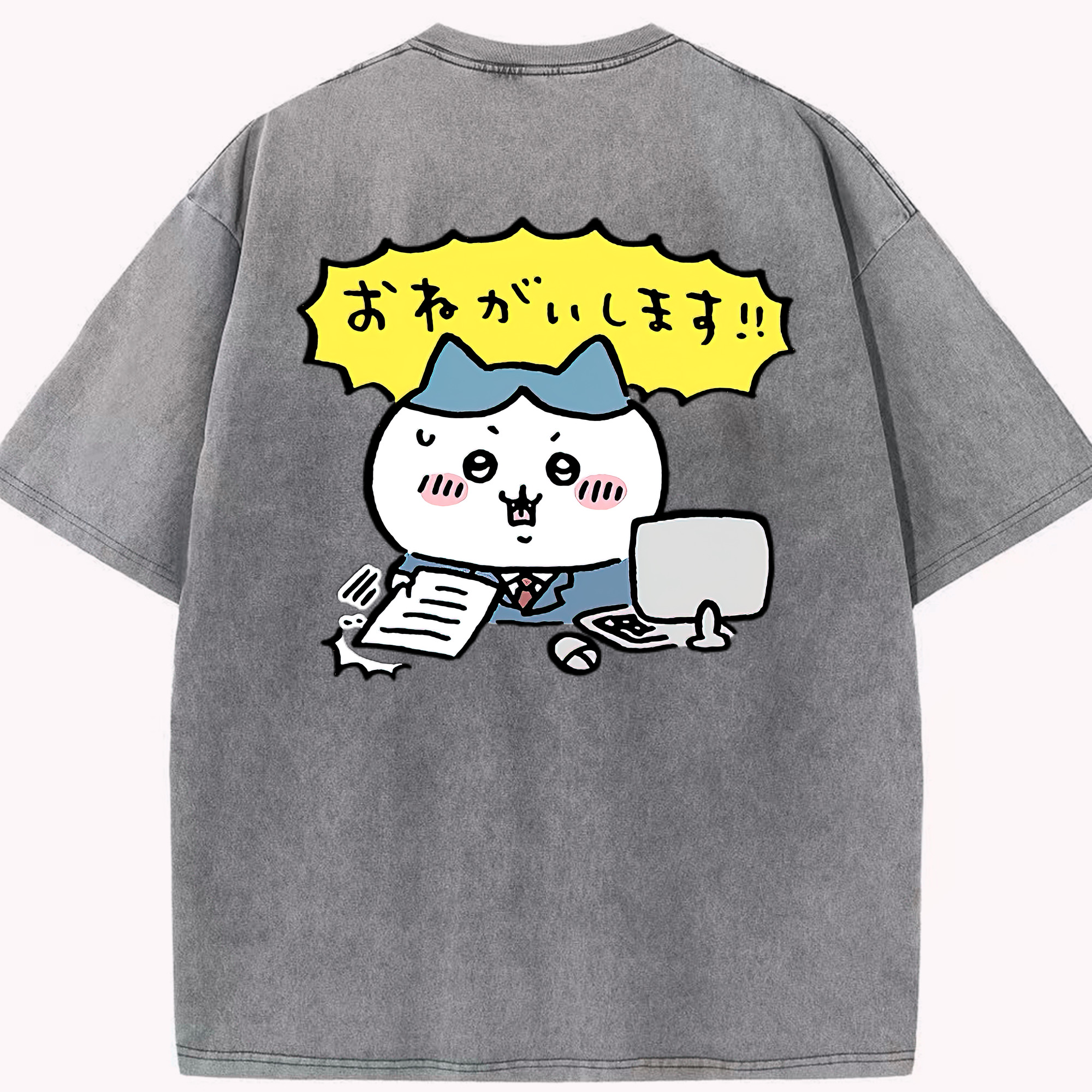 （画像用） ちいかわ ハチワレ Chii-kawa hachiware 綿100% ヴィンテージ風 半袖Tシャツ（背面プリント）