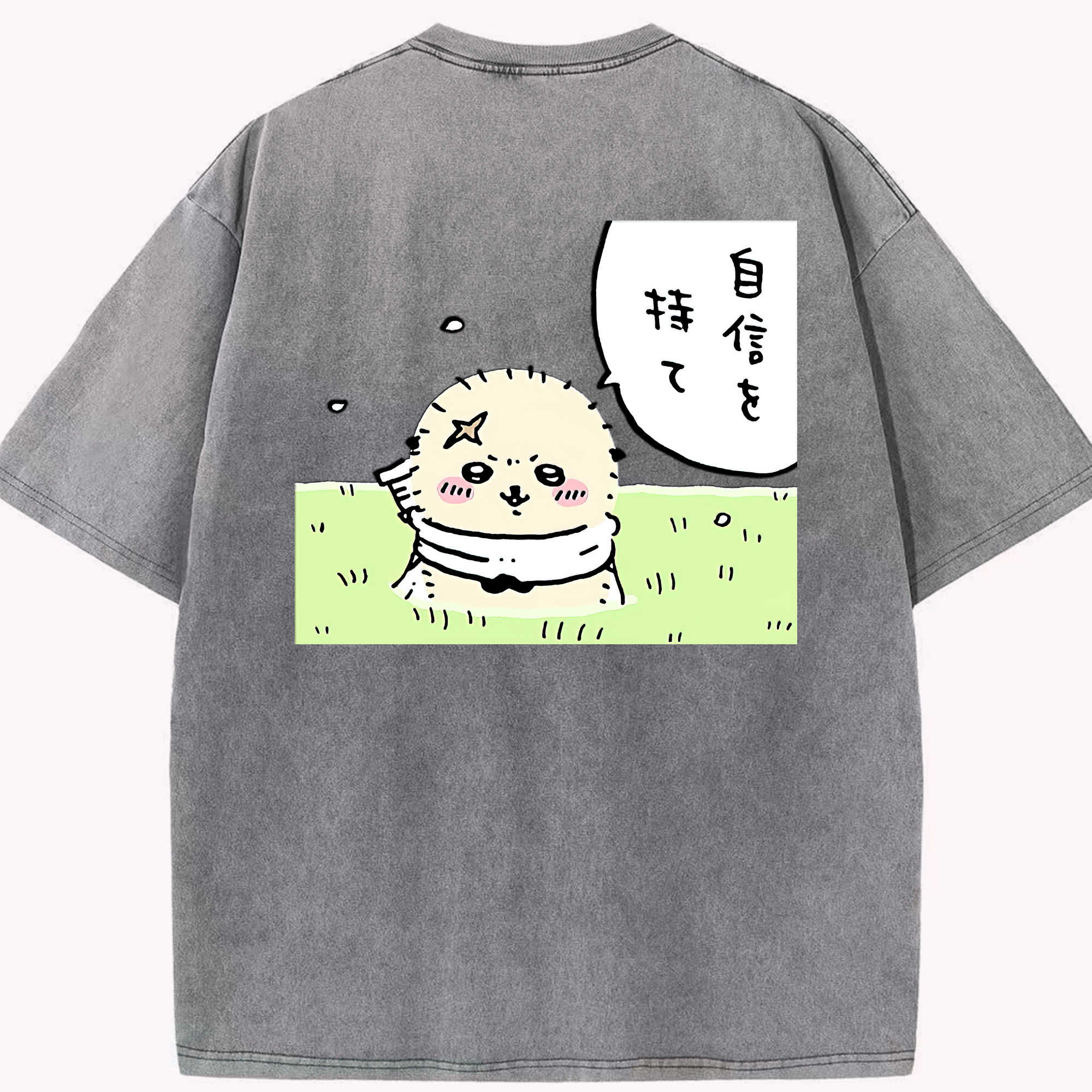 （画像用） ちいかわ ラッコ Chii-kawa Sea otter 綿100% ヴィンテージ風 半袖Tシャツ（背面プリント）