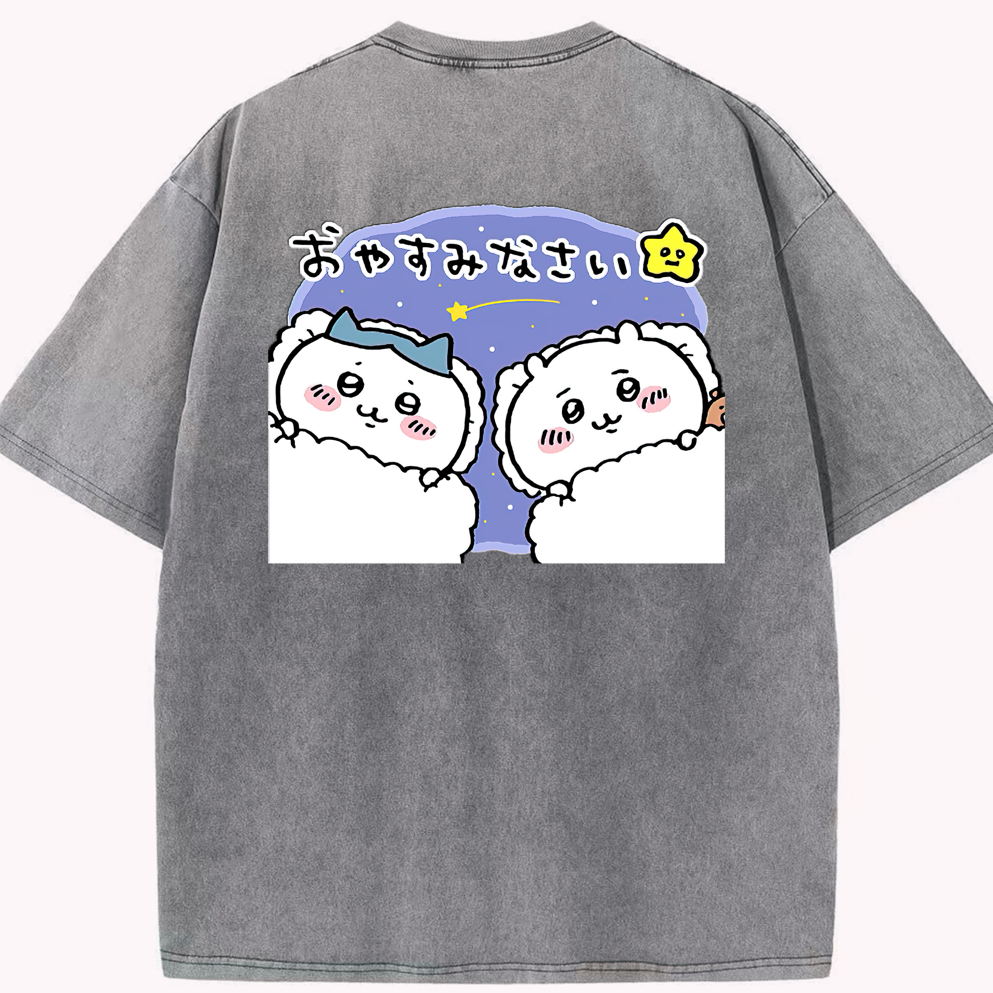 （画像用） ちいかわ ハチワレ Chii-kawa hachiware 綿100% ヴィンテージ風 半袖Tシャツ（背面プリント）