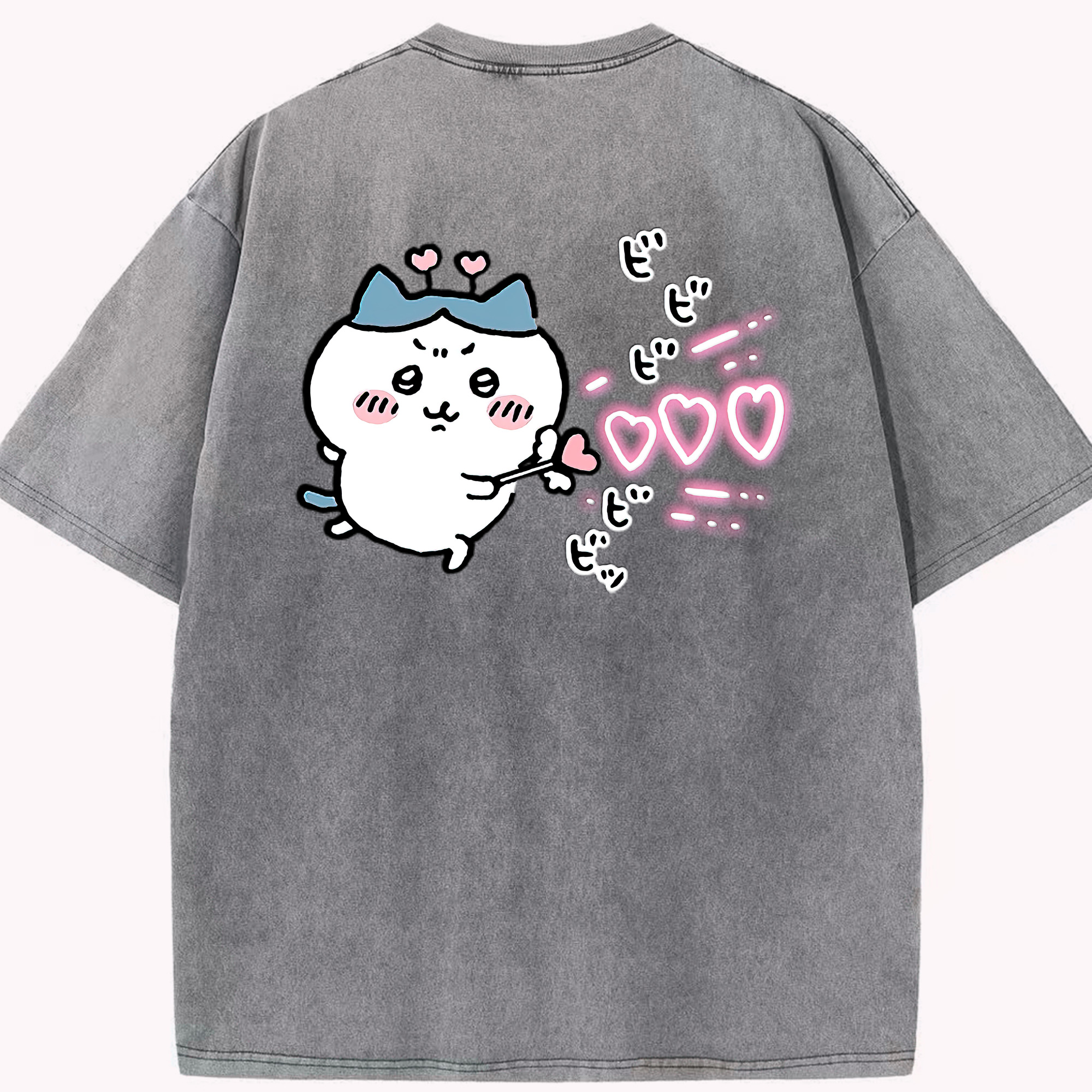 （画像用） ちいかわ ハチワレ Chii-kawa hachiware 綿100% ヴィンテージ風 半袖Tシャツ（背面プリント）