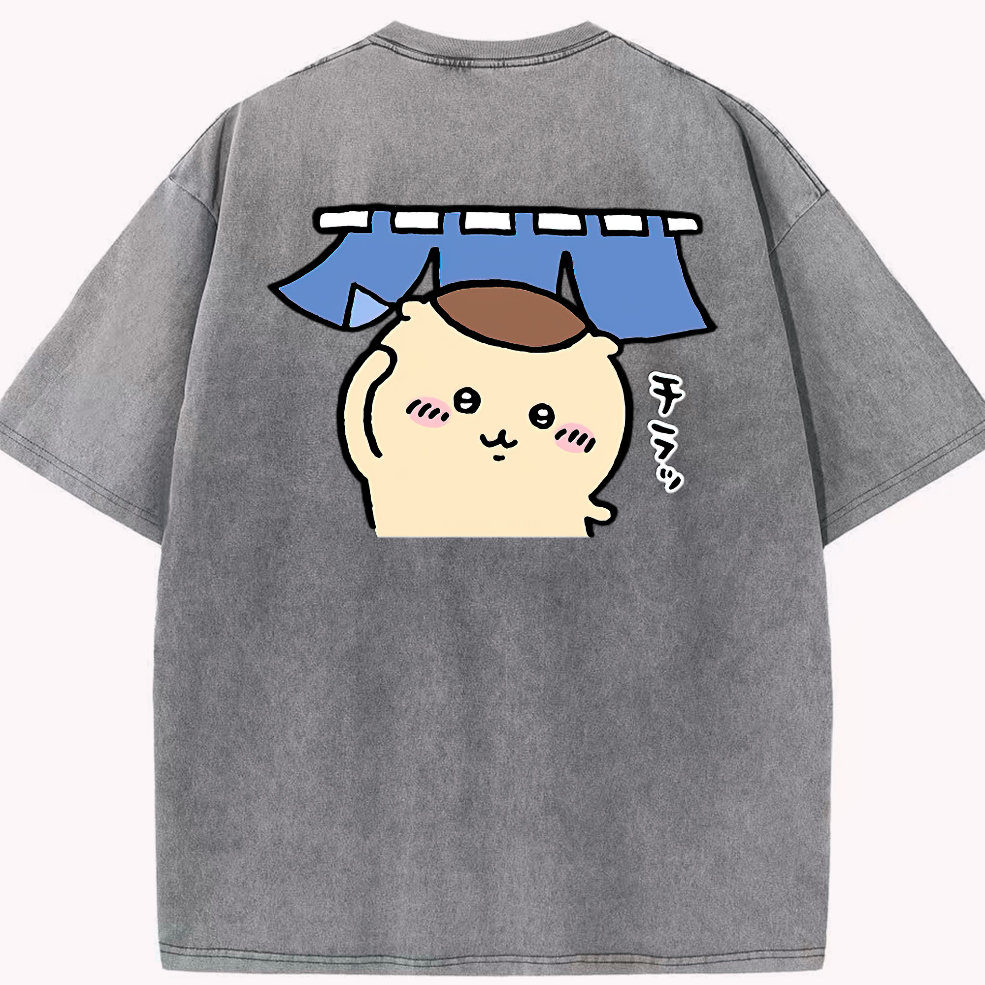 （画像用） ちいかわ くりまんじゅう Chii-kawa kuri manjū 綿100% ヴィンテージ風 半袖Tシャツ（背面プリント）