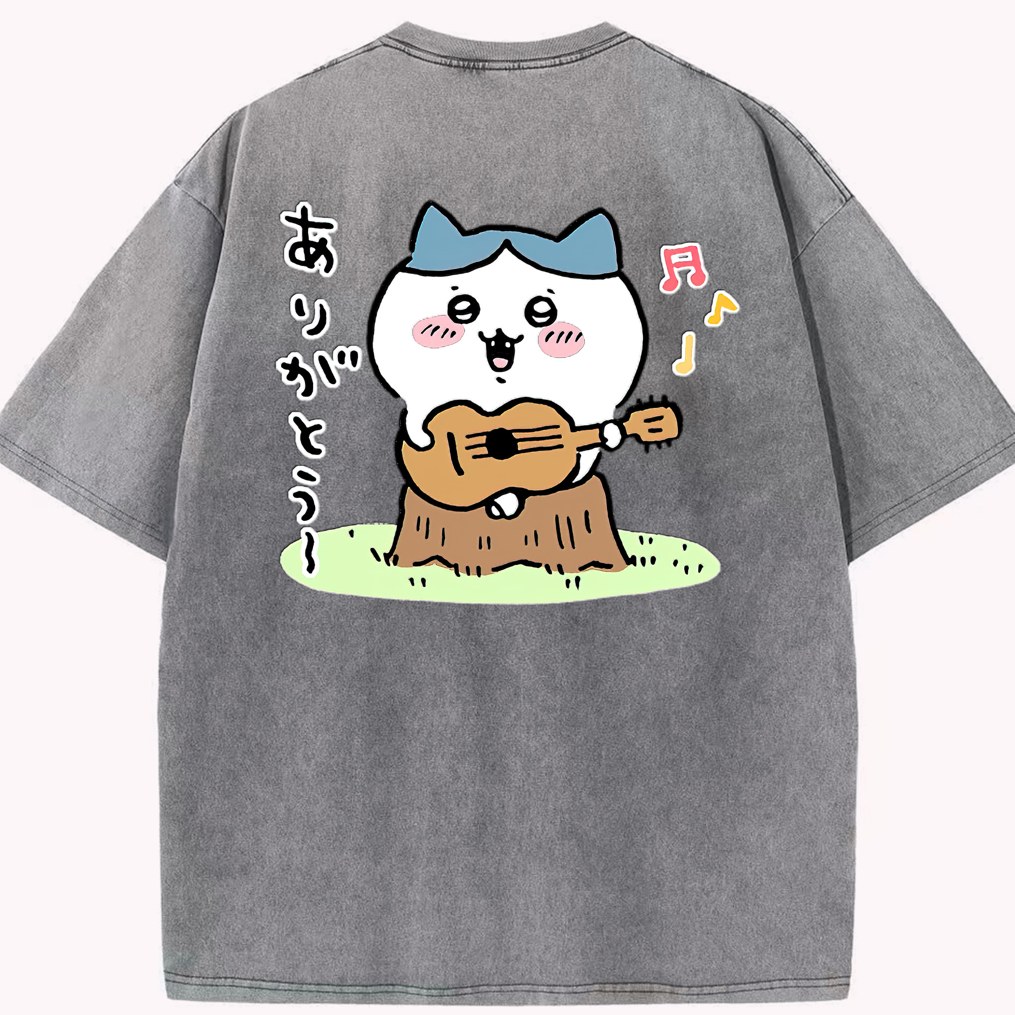 （画像用） ちいかわ ハチワレ Chii-kawa hachiware 綿100% ヴィンテージ風 半袖Tシャツ（背面プリント）