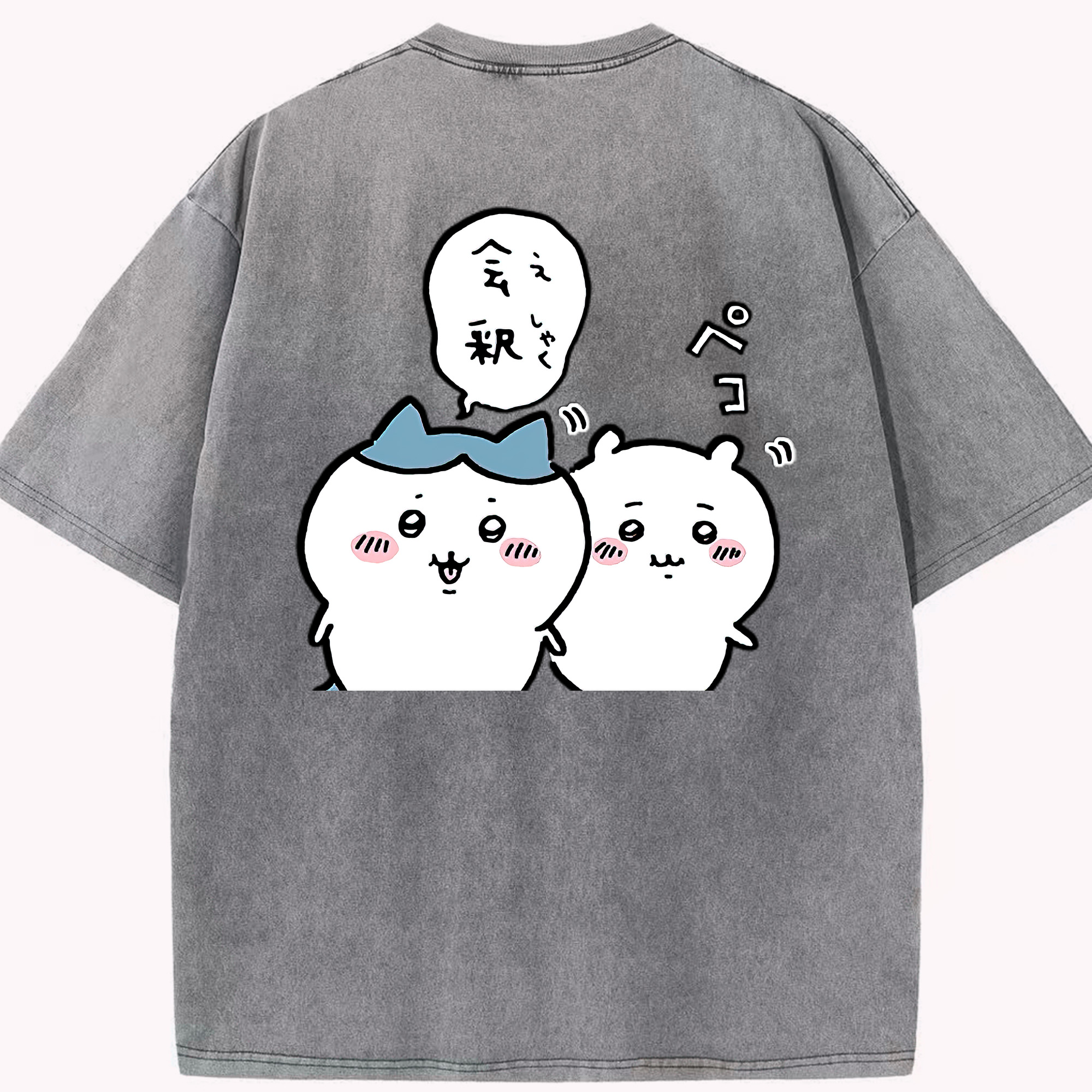 （画像用） ちいかわ ハチワレ Chii-kawa hachiware 綿100% ヴィンテージ風 半袖Tシャツ（背面プリント）