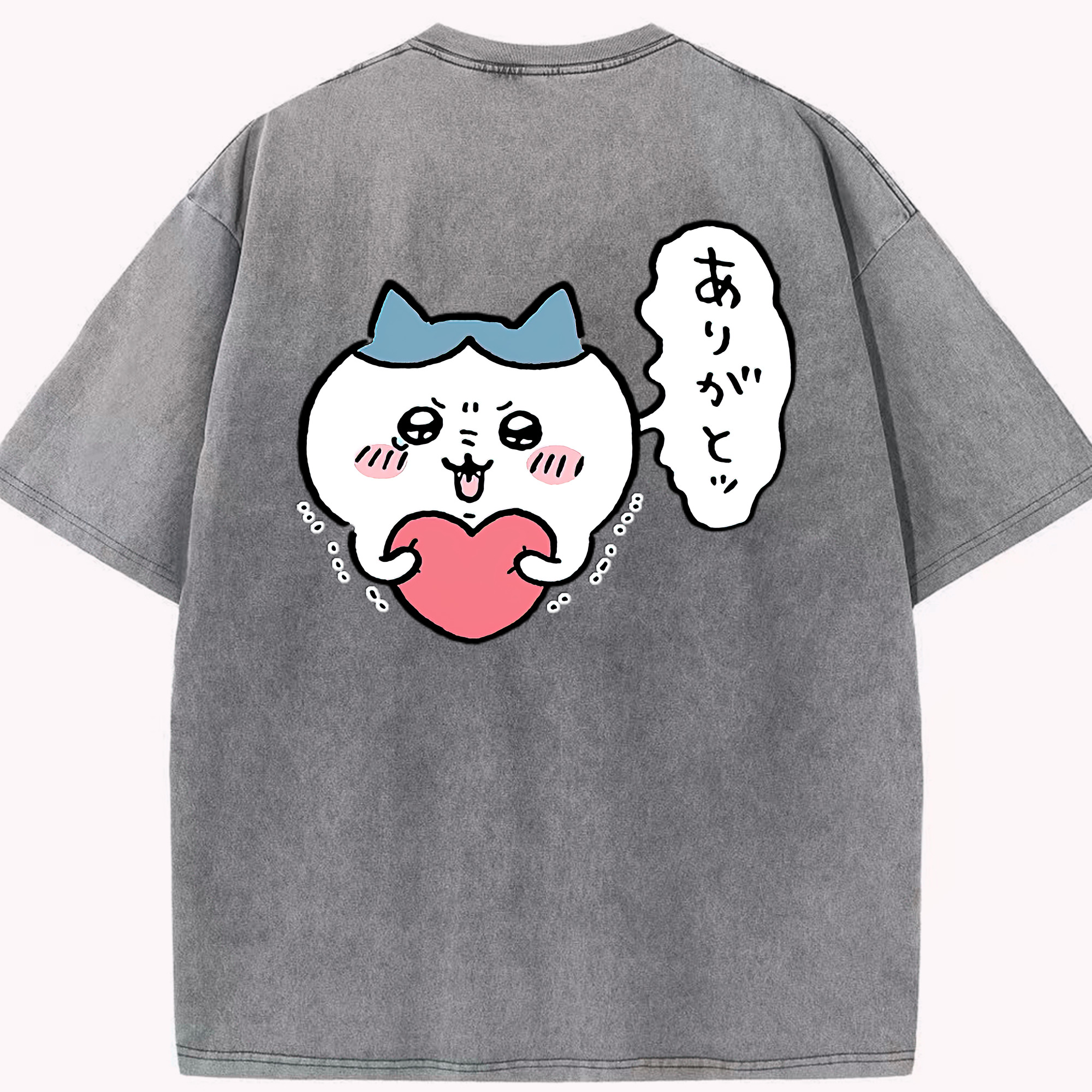 （画像用） ちいかわ ハチワレ Chii-kawa hachiware 綿100% ヴィンテージ風 半袖Tシャツ（背面プリント）