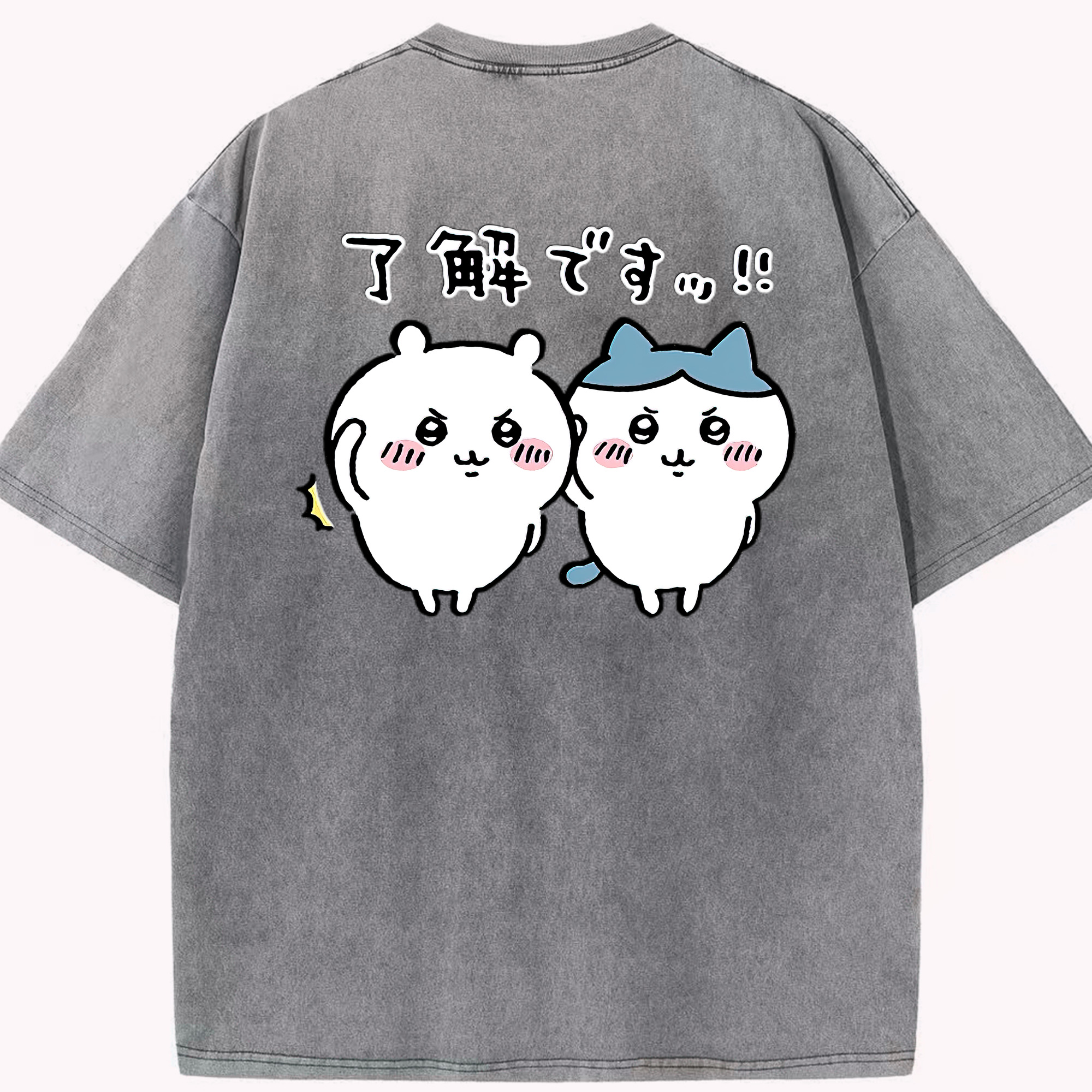 （画像用） ちいかわ ハチワレ Chii-kawa hachiware 綿100% ヴィンテージ風 半袖Tシャツ（背面プリント）