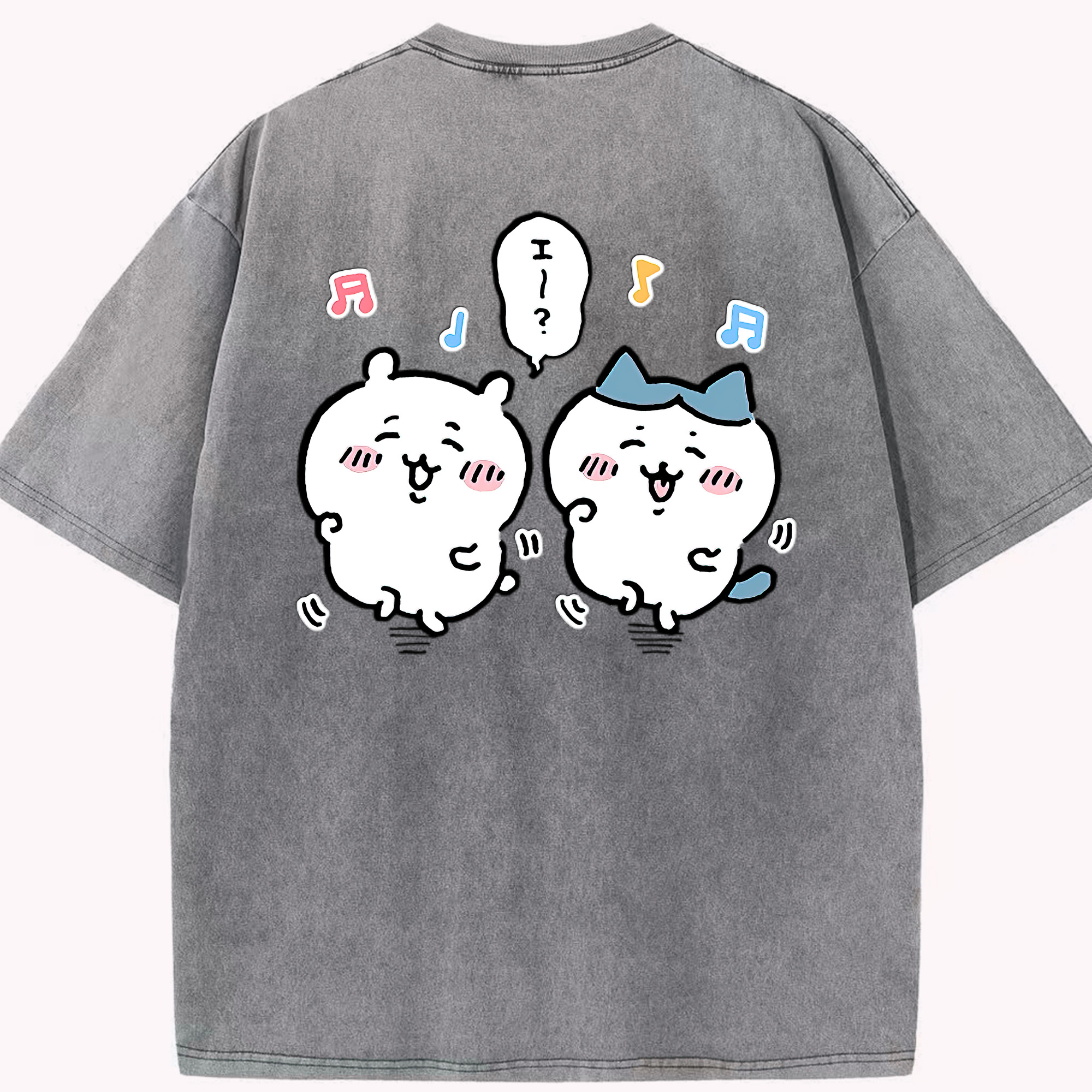 （画像用） ちいかわ ハチワレ Chii-kawa hachiware 綿100% ヴィンテージ風 半袖Tシャツ（背面プリント）