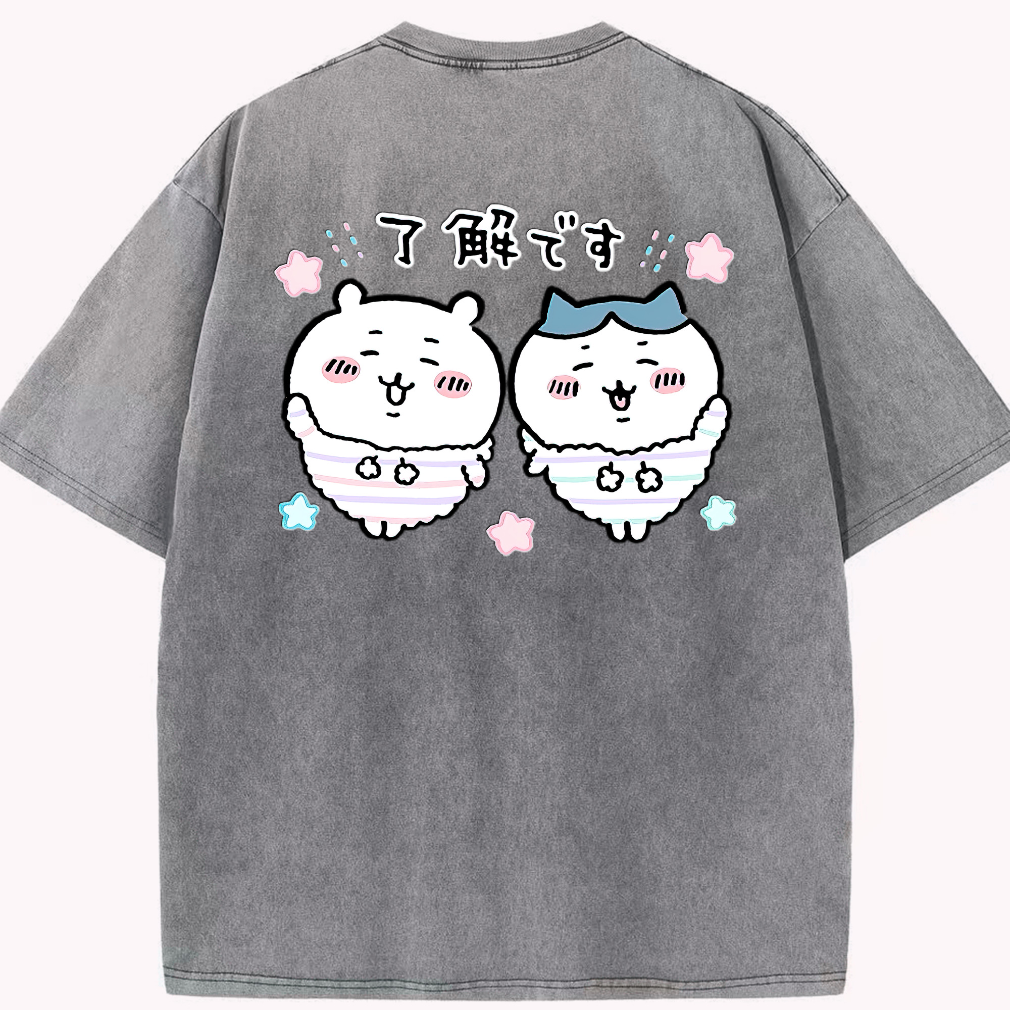 （画像用） ちいかわ ハチワレ Chii-kawa hachiware 綿100% ヴィンテージ風 半袖Tシャツ（背面プリント）