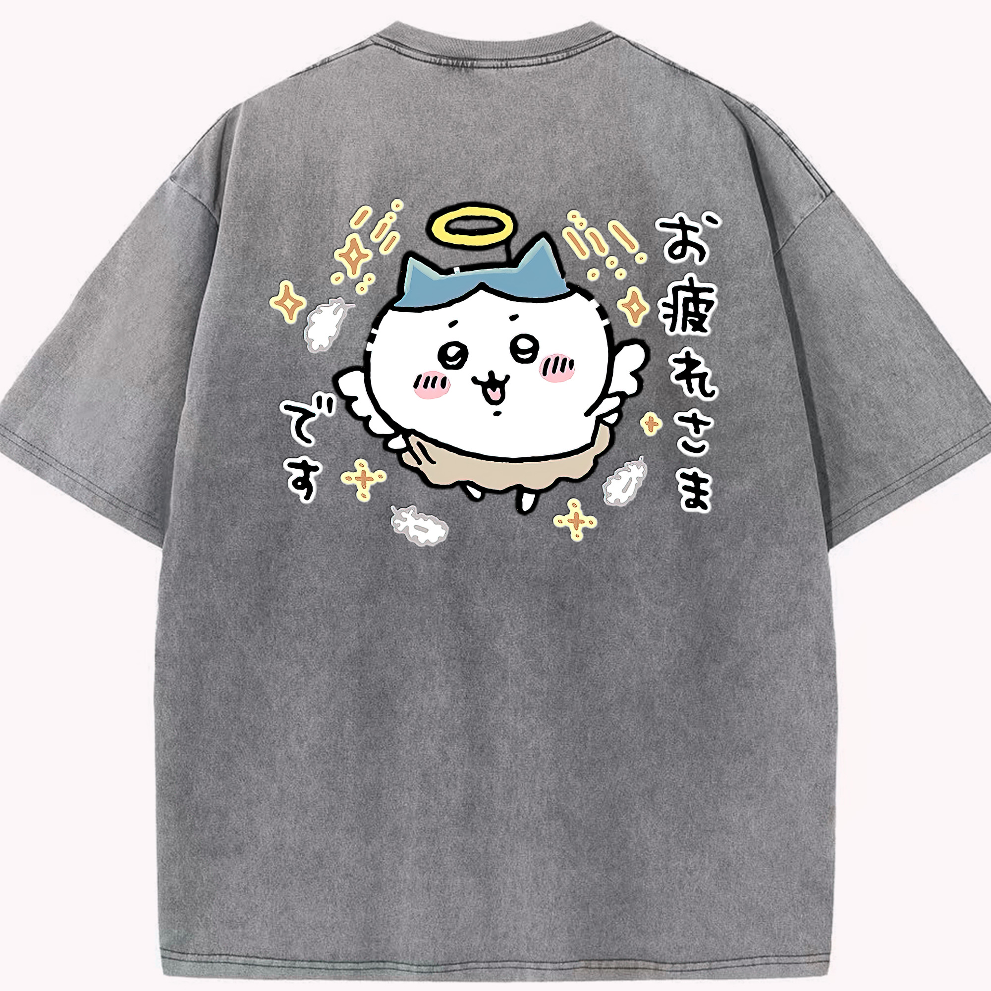 （画像用） ちいかわ ハチワレ Chii-kawa hachiware 綿100% ヴィンテージ風 半袖Tシャツ（背面プリント）