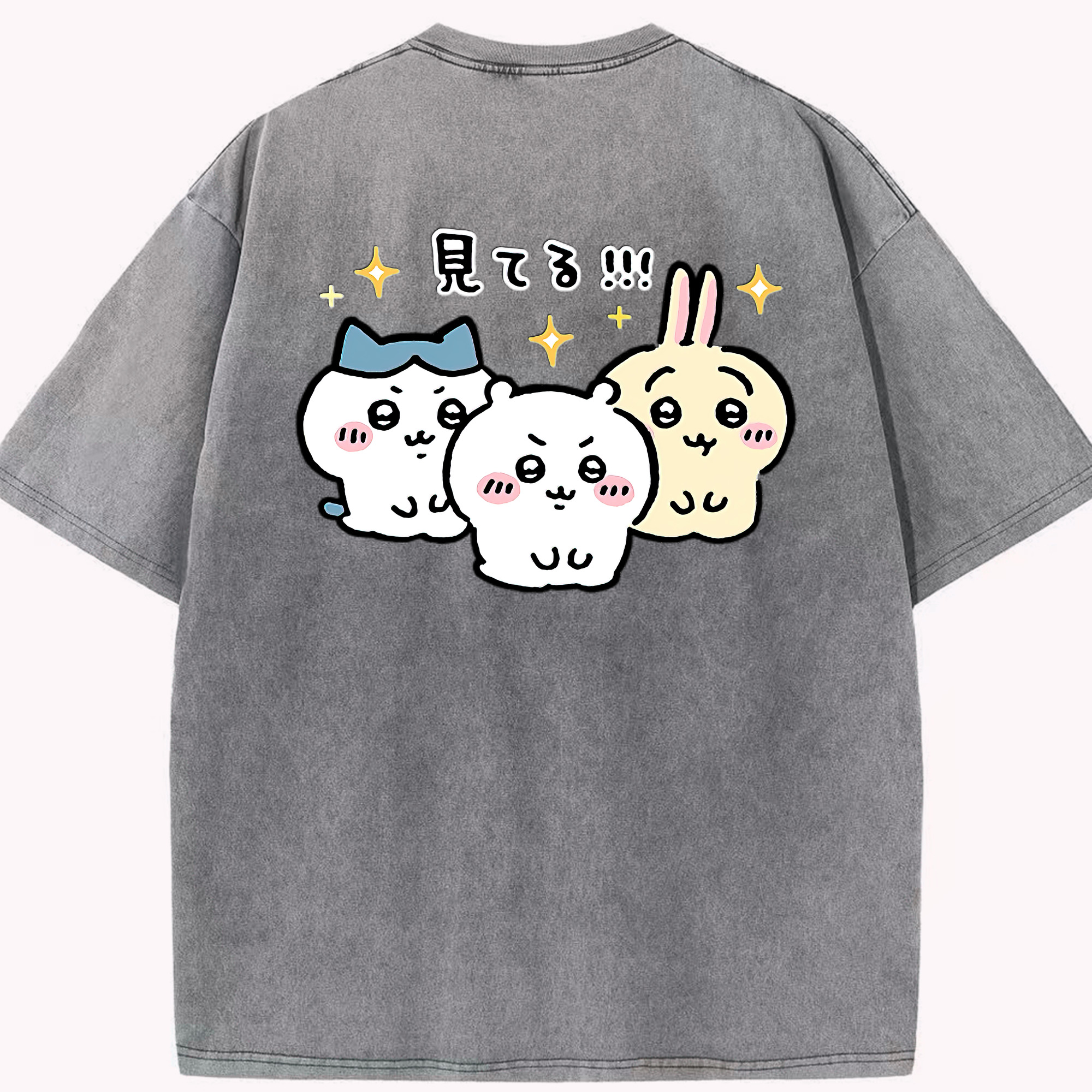 （画像用） ちいかわ ハチワレ Chii-kawa hachiware 綿100% ヴィンテージ風 半袖Tシャツ（背面プリント）