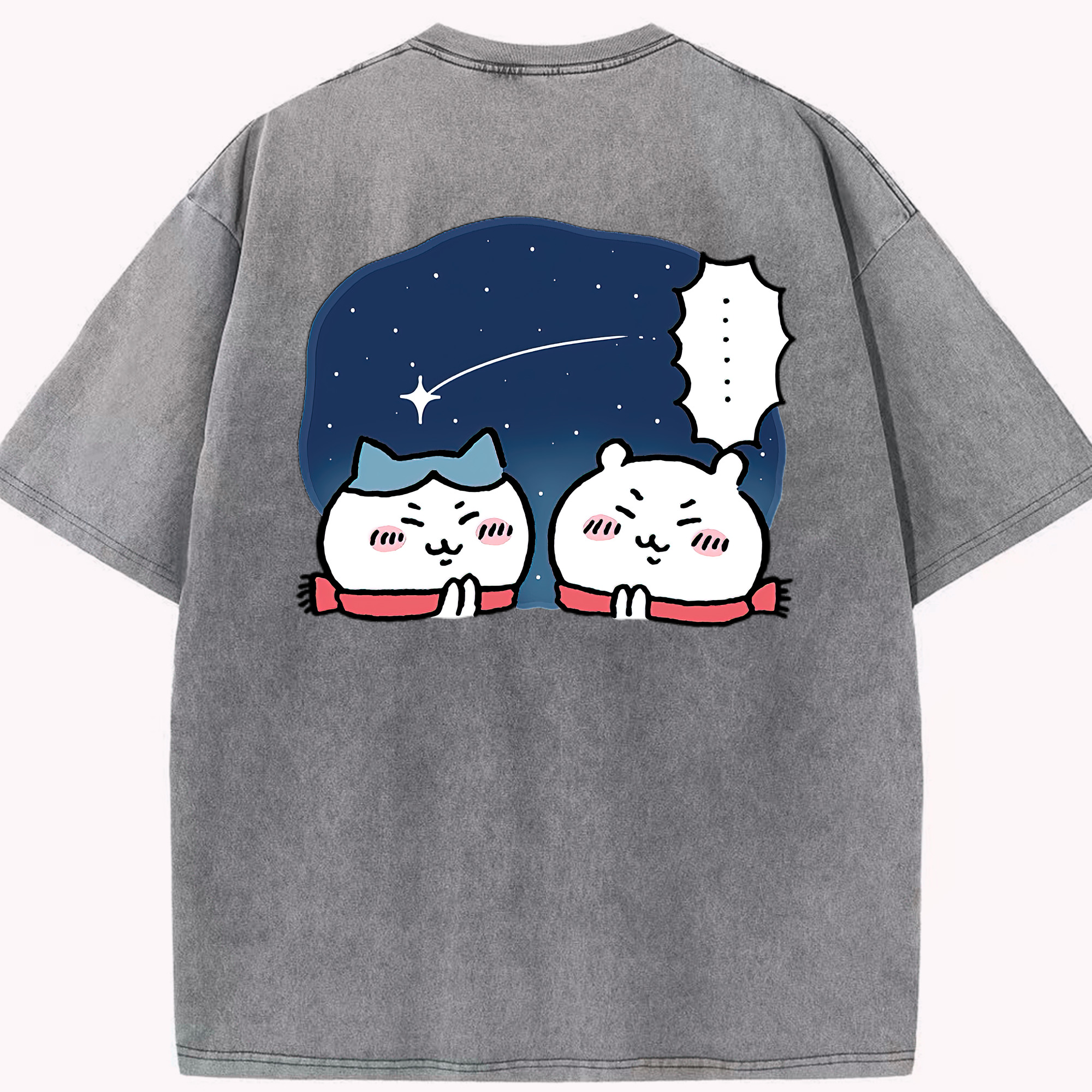 （画像用） ちいかわ ハチワレ Chii-kawa hachiware 綿100% ヴィンテージ風 半袖Tシャツ（背面プリント）