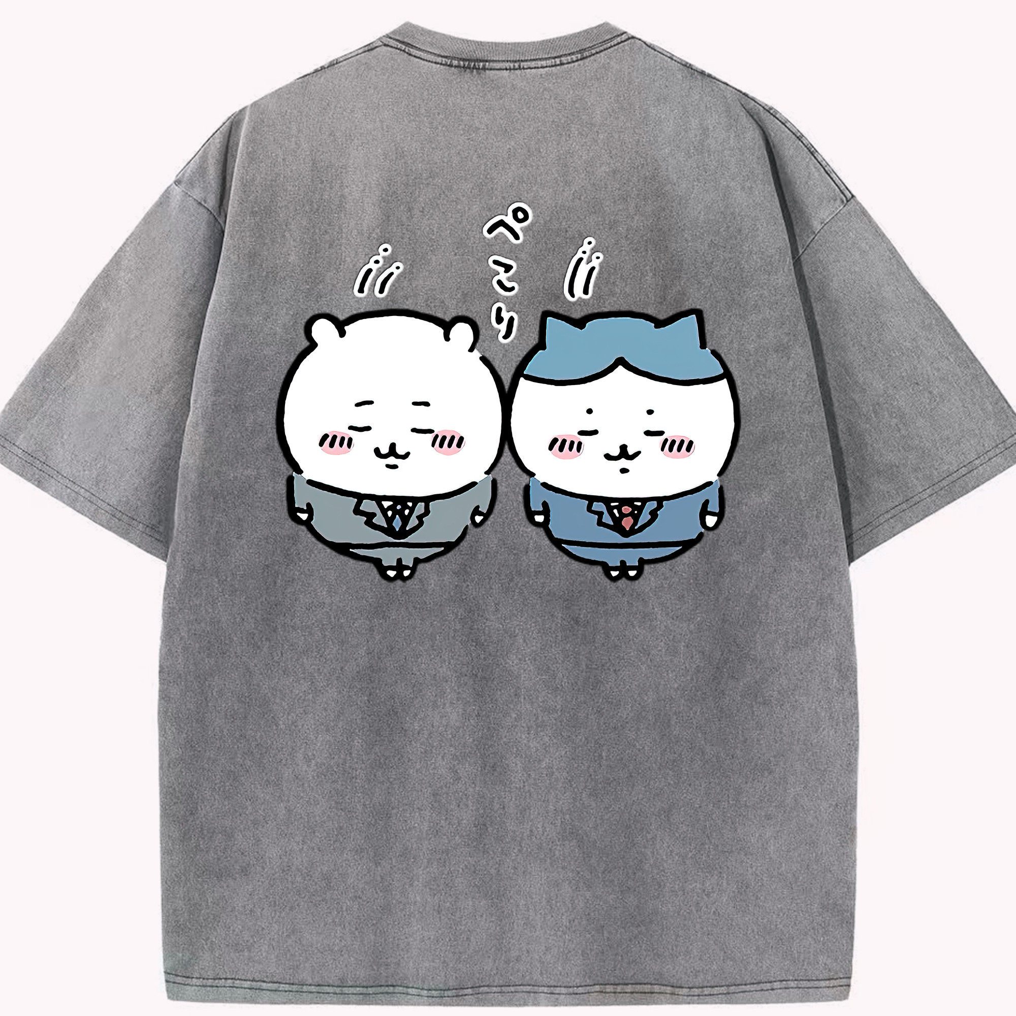 （画像用） ちいかわ ハチワレ Chii-kawa hachiware 綿100% ヴィンテージ風 半袖Tシャツ（背面プリント）
