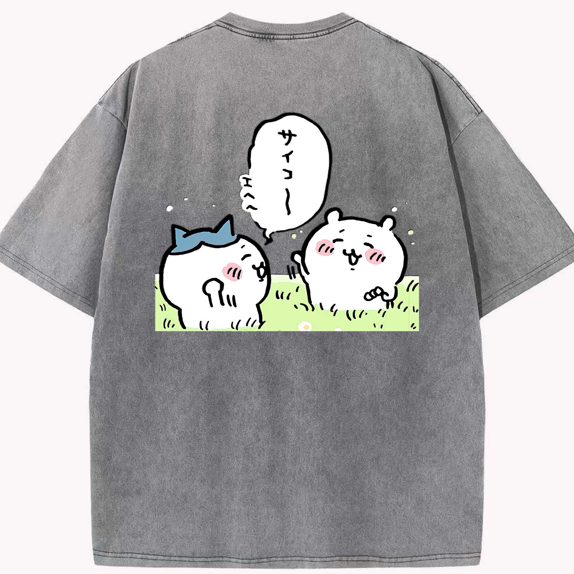 （画像用） ちいかわ ちいかわ Chii-kawa chiikawa 綿100% ヴィンテージ風 半袖Tシャツ（背面プリント）