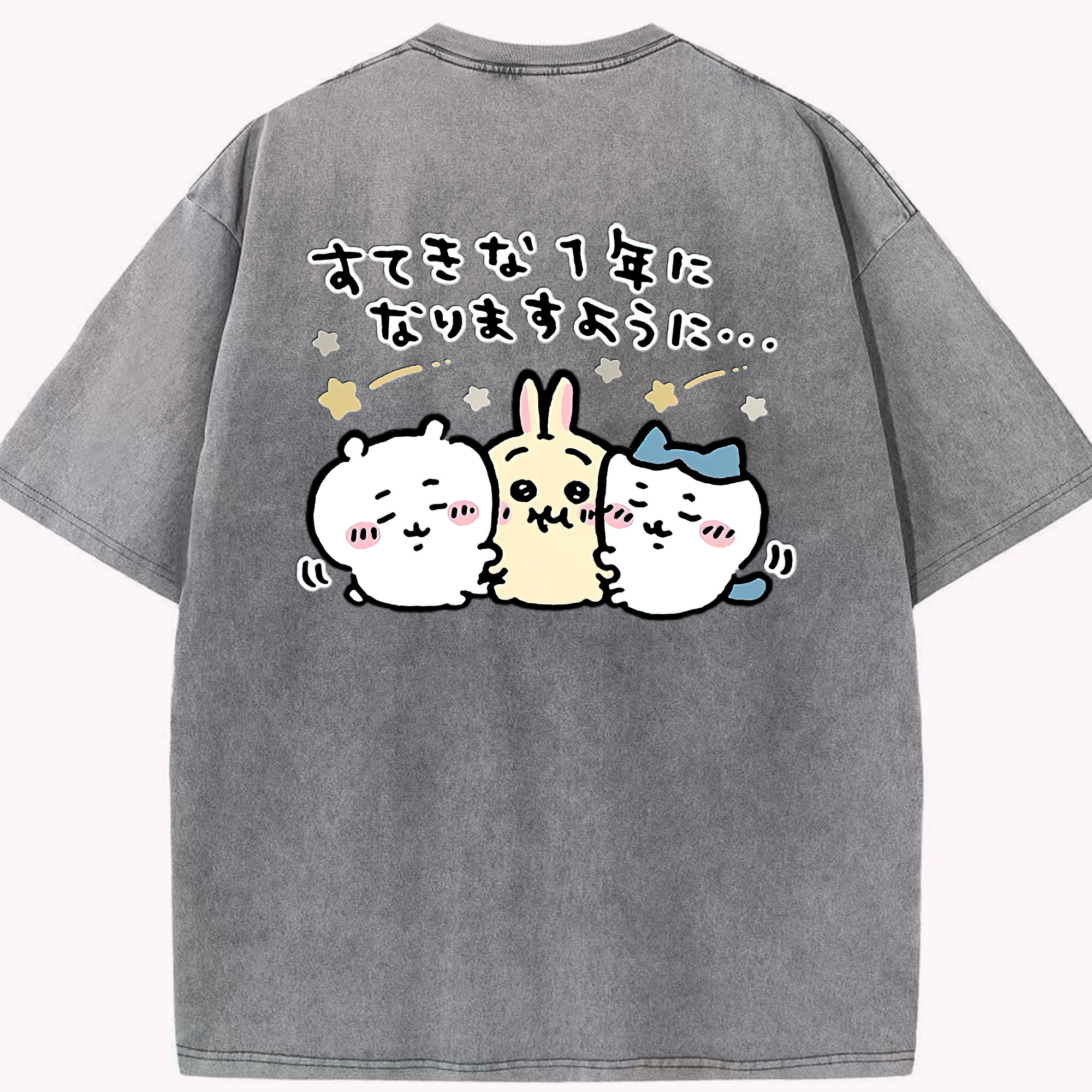 （画像用） ちいかわ ちいかわ Chii-kawa chiikawa 綿100% ヴィンテージ風 半袖Tシャツ（背面プリント）