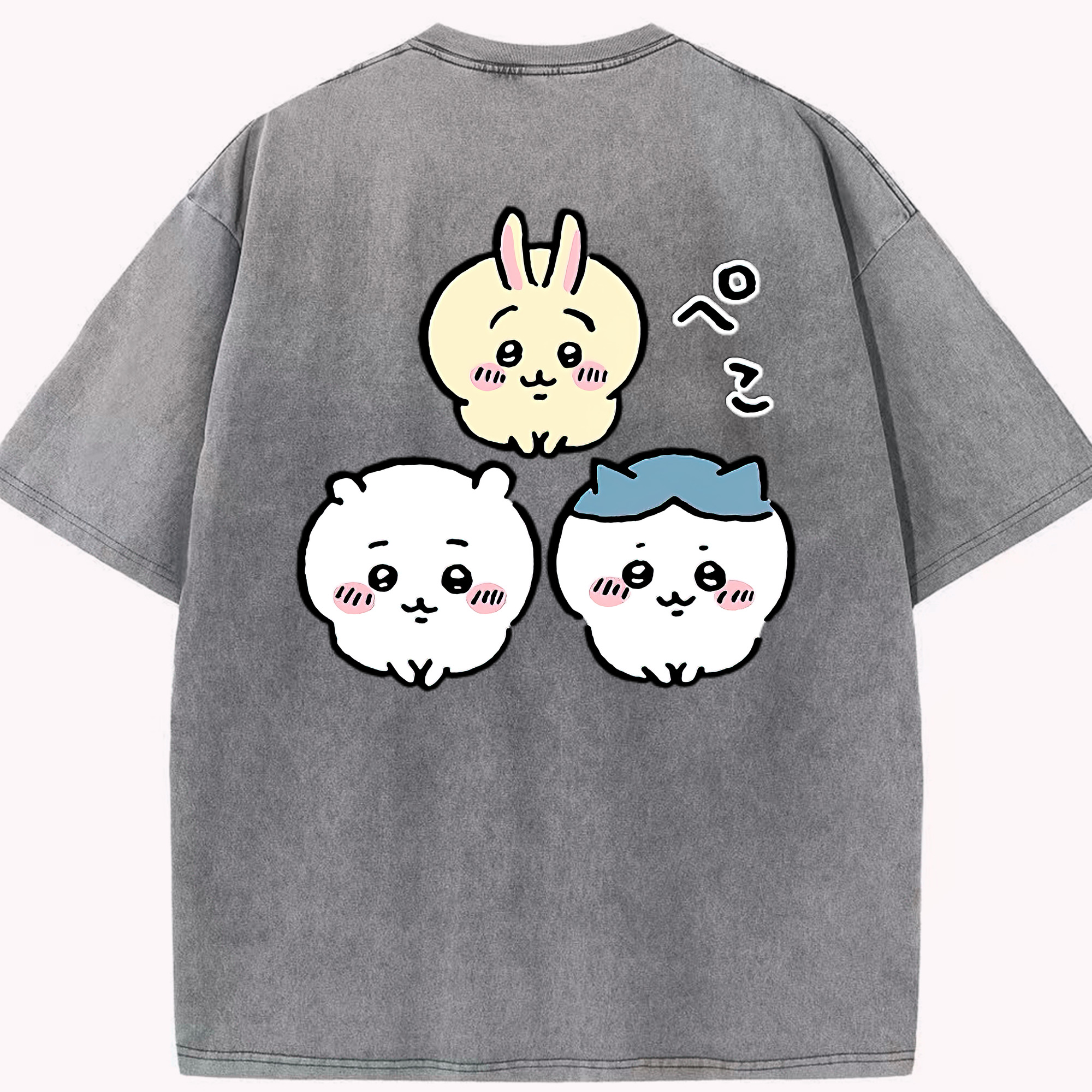 （画像用） ちいかわ うさぎ Chii-kawa usagi 綿100% ヴィンテージ風 半袖Tシャツ（背面プリント）
