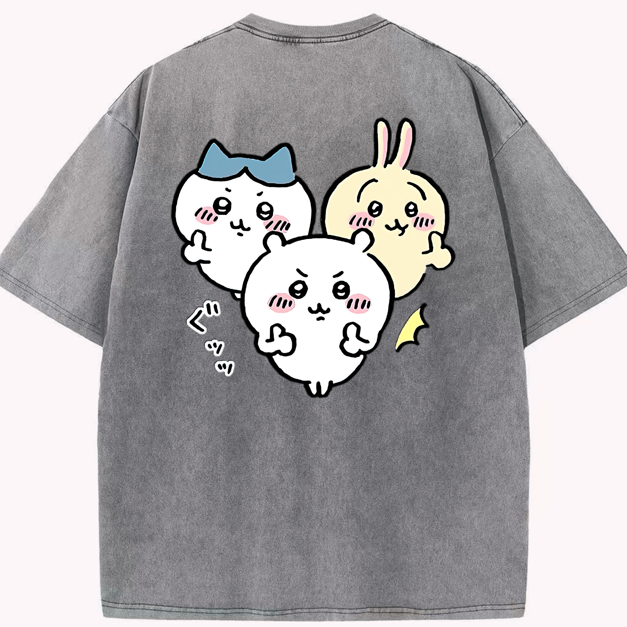 （画像用） ちいかわ うさぎ Chii-kawa usagi 綿100% ヴィンテージ風 半袖Tシャツ（背面プリント）