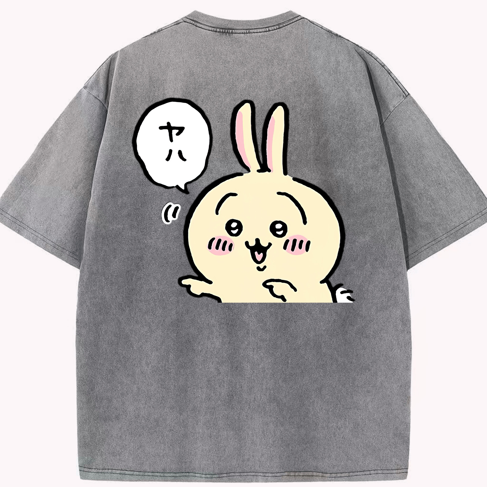 （画像用） ちいかわ うさぎ Chii-kawa usagi 綿100% ヴィンテージ風 半袖Tシャツ（背面プリント）