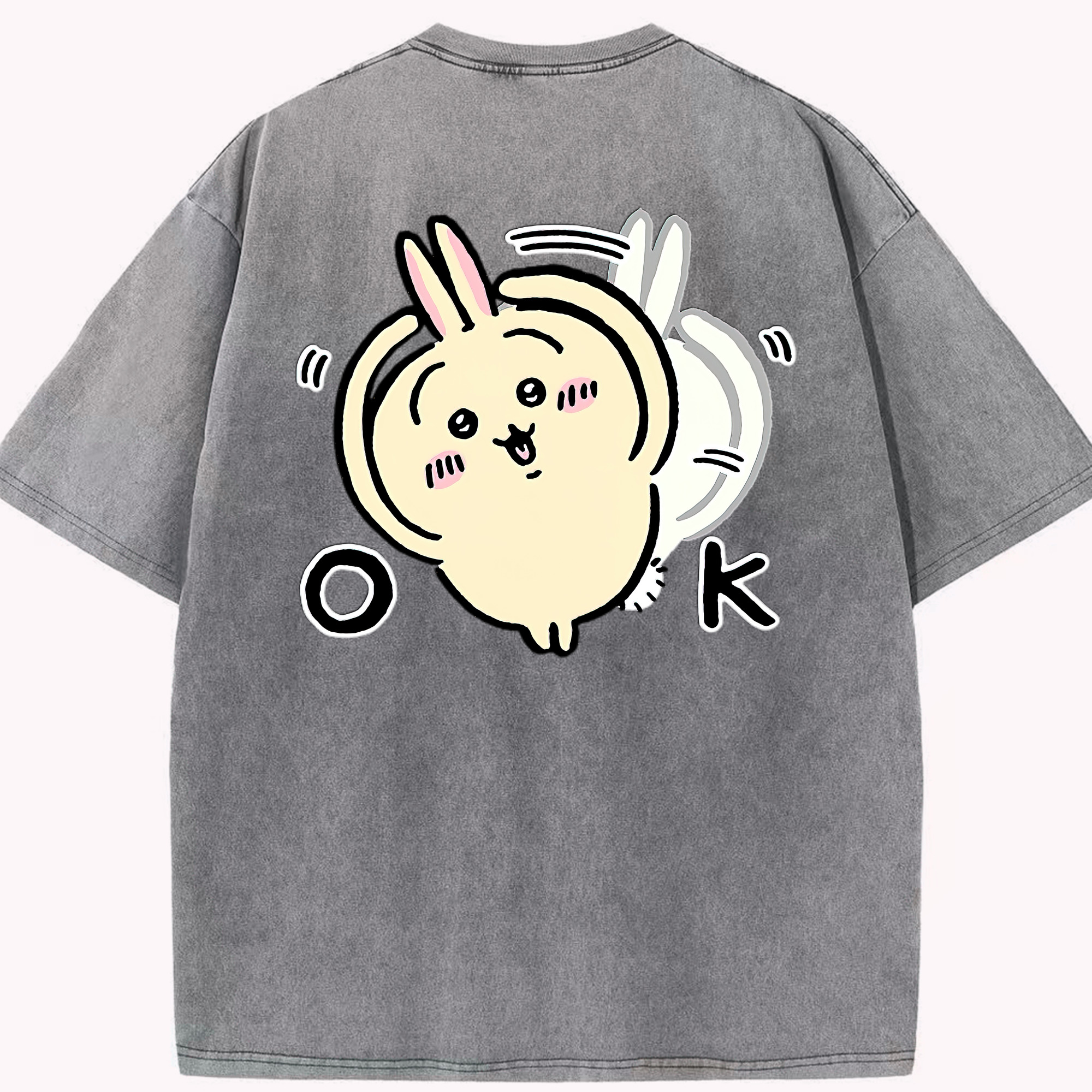 （画像用） ちいかわ うさぎ Chii-kawa usagi 綿100% ヴィンテージ風 半袖Tシャツ（背面プリント）