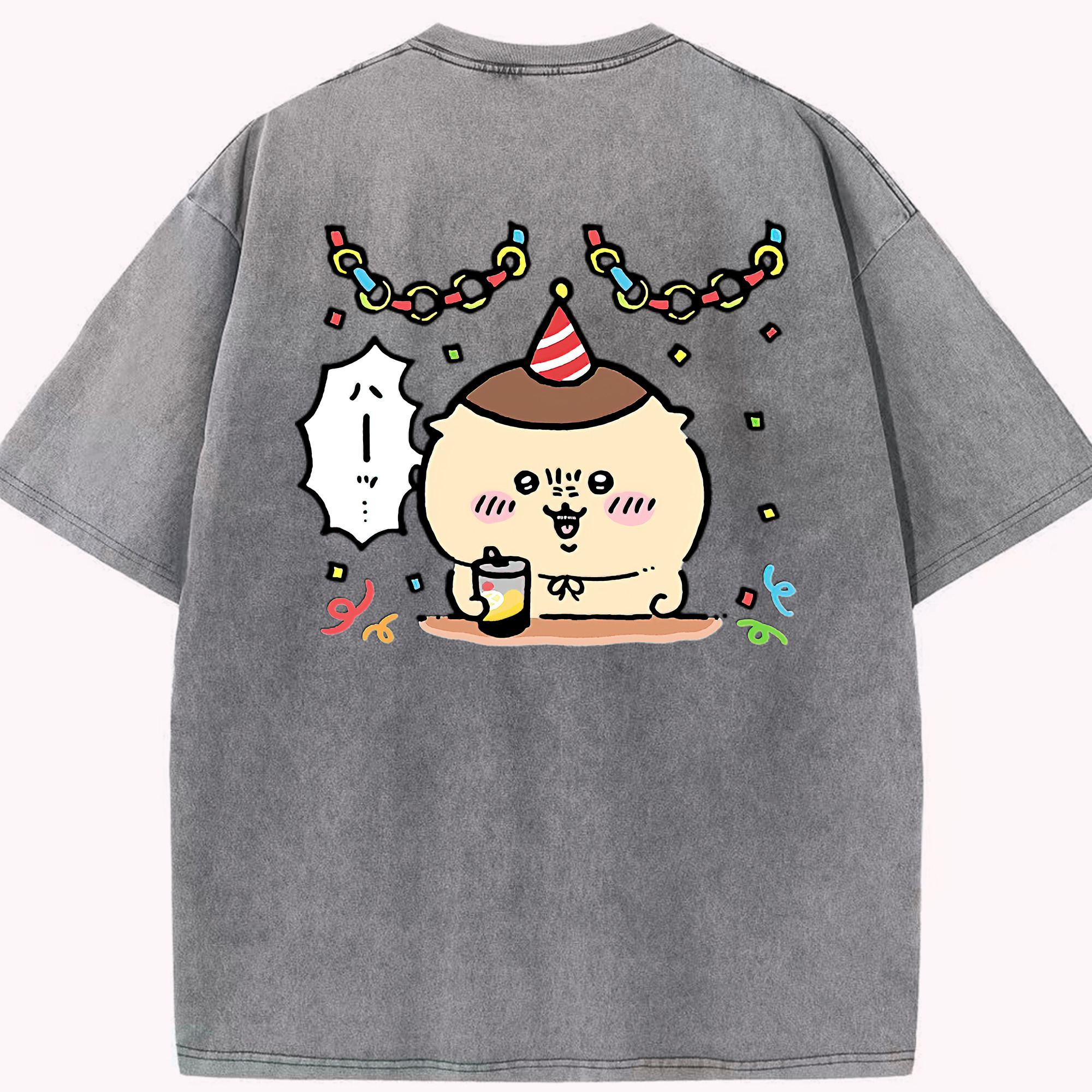 （画像用） ちいかわ くりまんじゅう Chii-kawa kuri manjū 綿100% ヴィンテージ風 半袖Tシャツ（背面プリント）