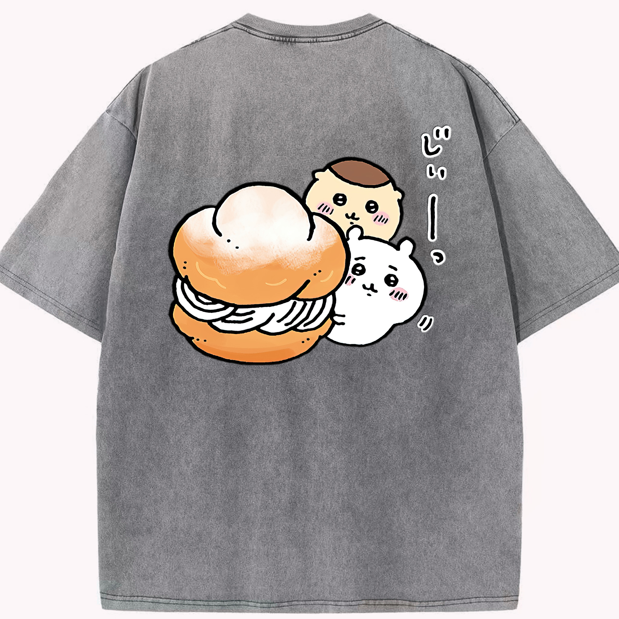 （画像用） ちいかわ くりまんじゅう Chii-kawa kuri manjū 綿100% ヴィンテージ風 半袖Tシャツ（背面プリント）