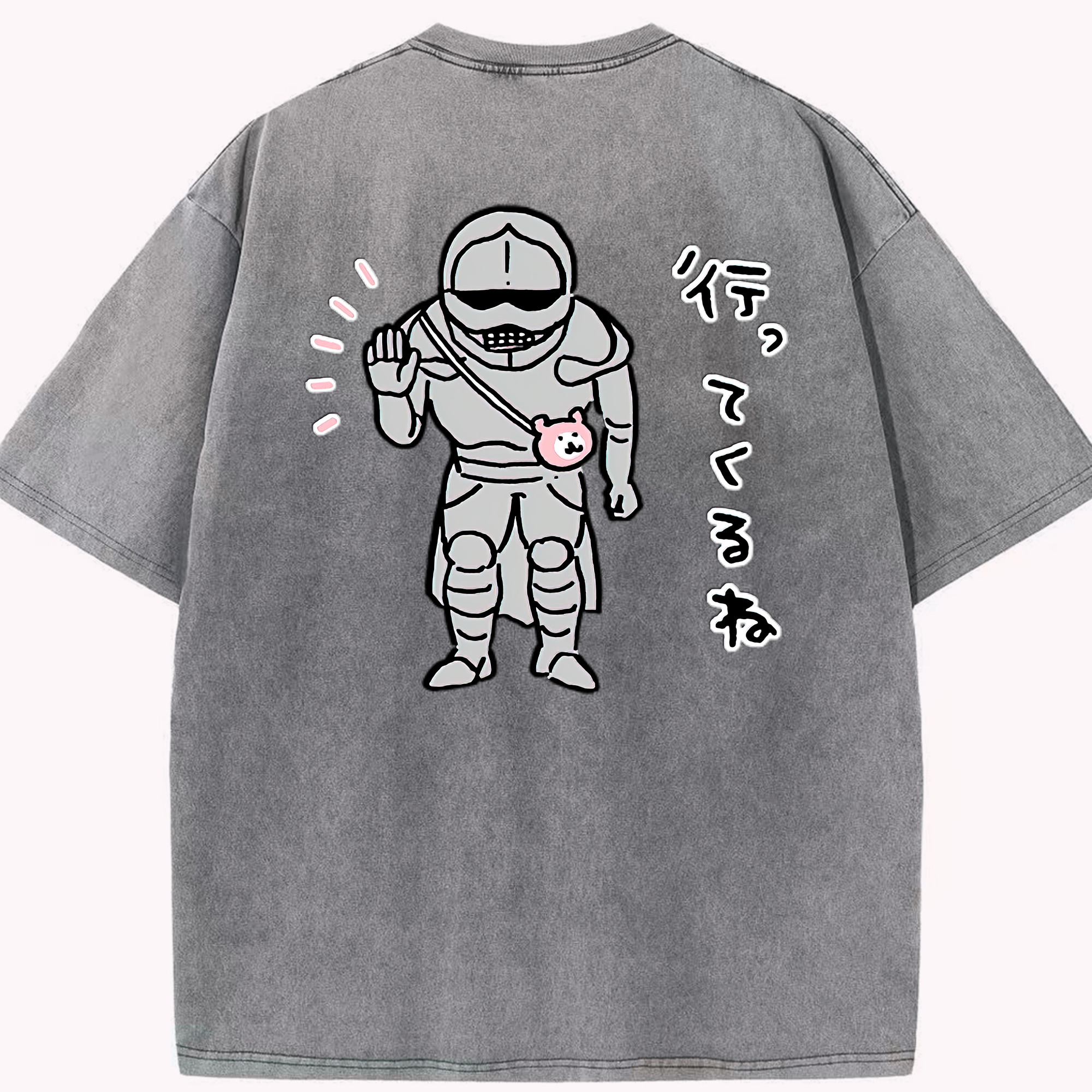 （画像用） ちいかわ 労働の鎧さん Chii-kawa Mr. Armor of Labor 綿100% ヴィンテージ風 半袖Tシャツ（背面プリント）