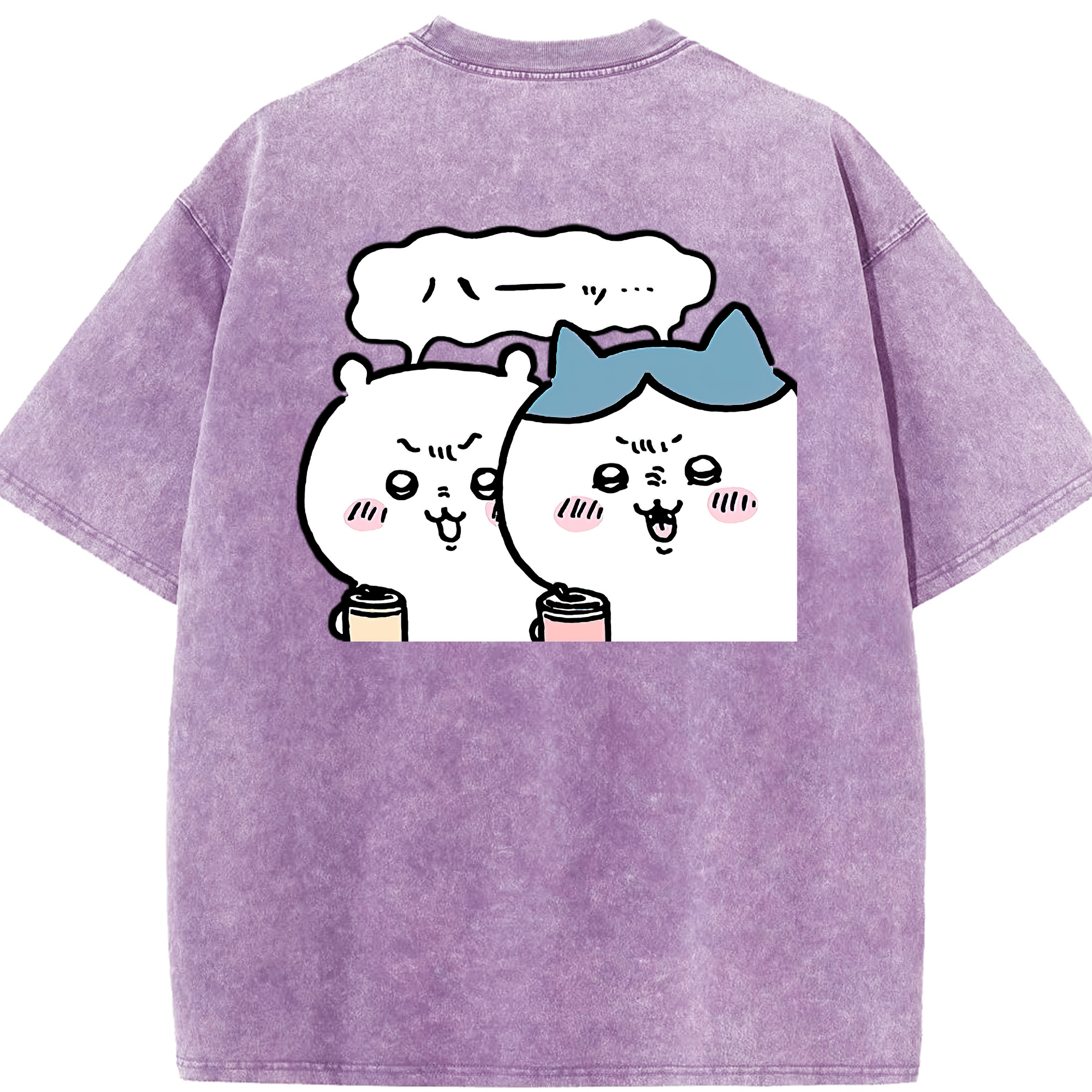 （画像用） ちいかわ ハチワレ Chii-kawa hachiware 綿100% ヴィンテージ風 半袖Tシャツ（背面プリント）