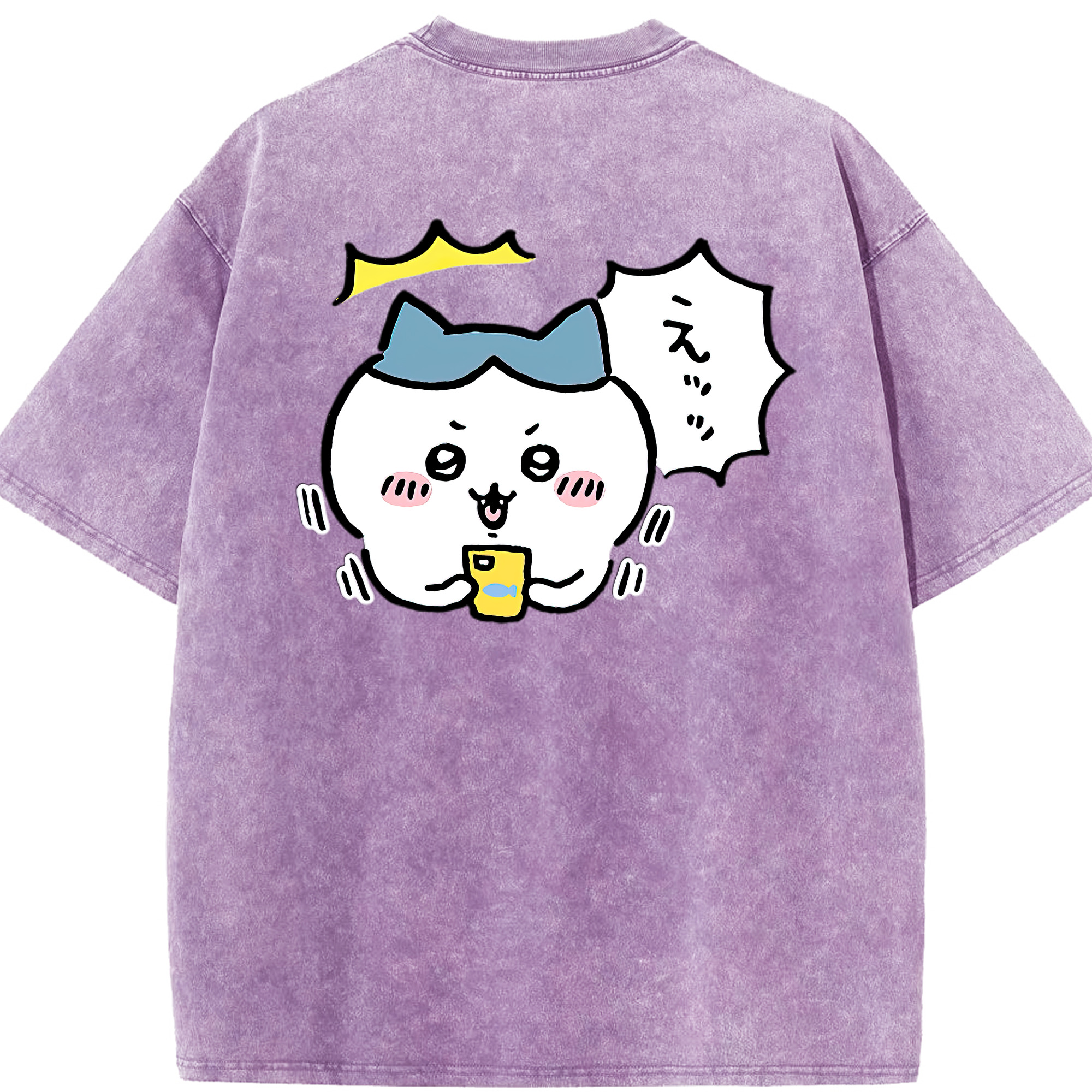 （画像用） ちいかわ ハチワレ Chii-kawa hachiware 綿100% ヴィンテージ風 半袖Tシャツ（背面プリント）