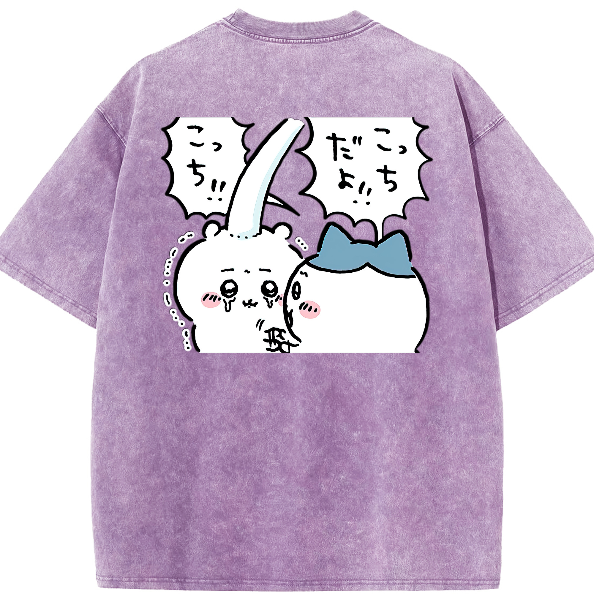 （画像用） ちいかわ ハチワレ Chii-kawa hachiware 綿100% ヴィンテージ風 半袖Tシャツ（背面プリント）