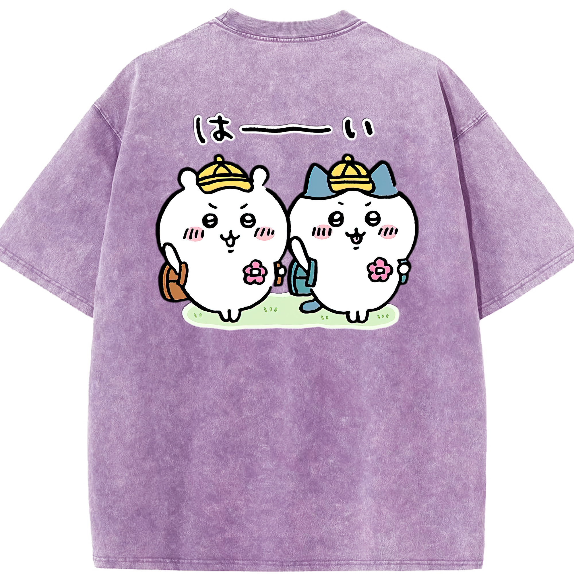 （画像用） ちいかわ ハチワレ Chii-kawa hachiware 綿100% ヴィンテージ風 半袖Tシャツ（背面プリント）