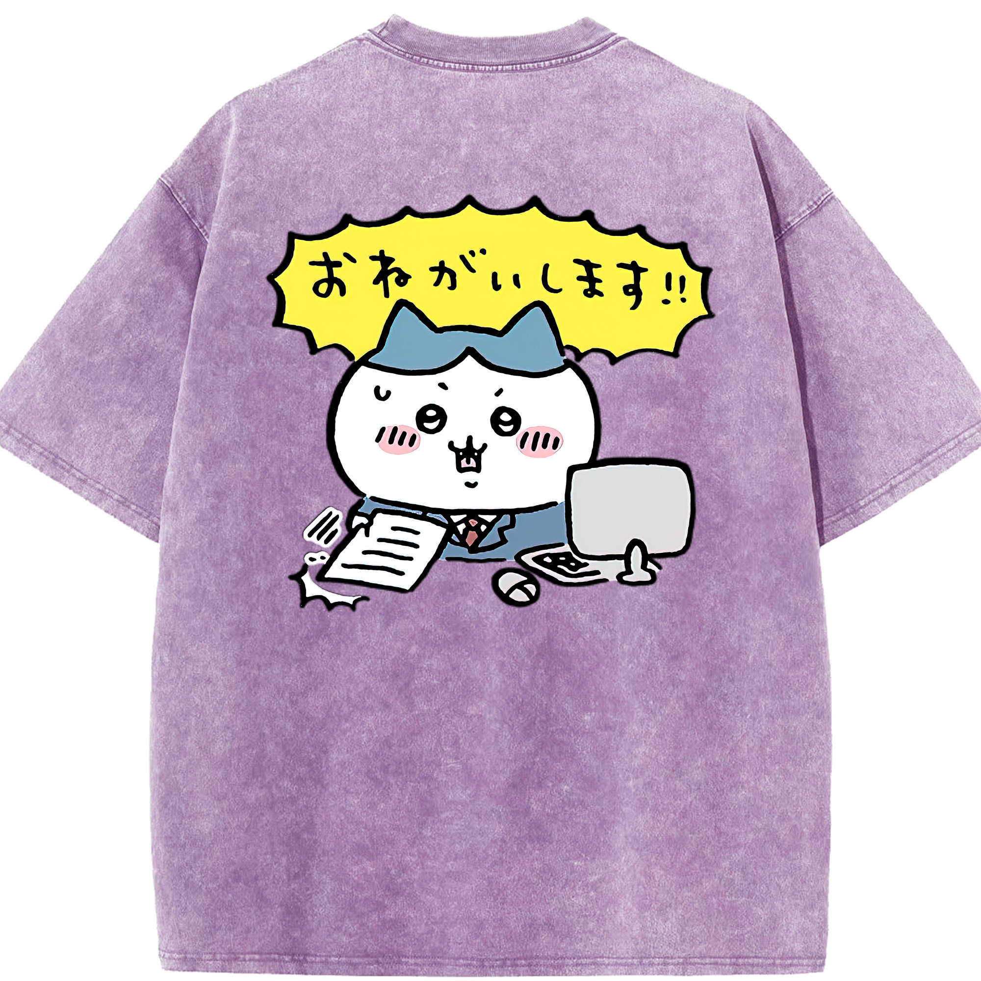 （画像用） ちいかわ ハチワレ Chii-kawa hachiware 綿100% ヴィンテージ風 半袖Tシャツ（背面プリント）