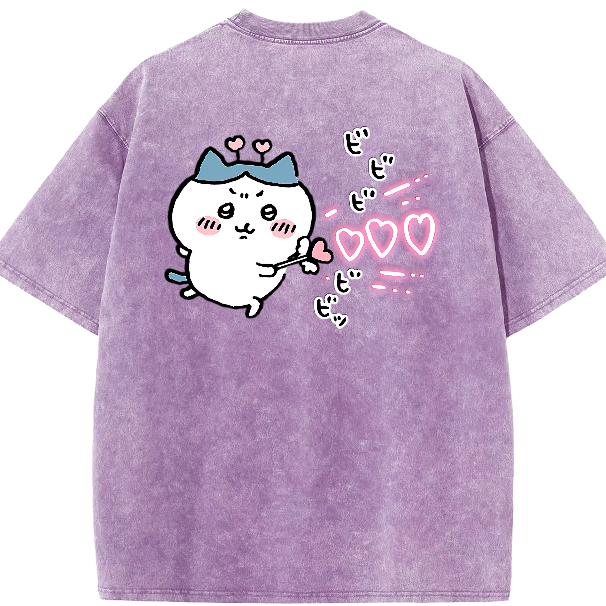 （画像用） ちいかわ ハチワレ Chii-kawa hachiware 綿100% ヴィンテージ風 半袖Tシャツ（背面プリント）