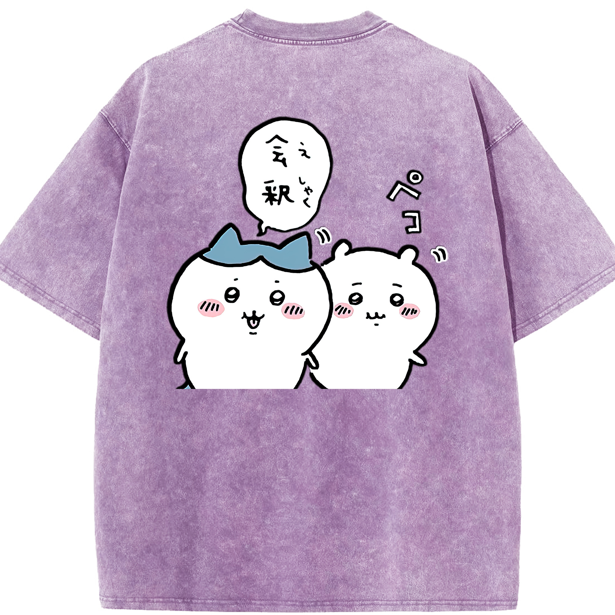 （画像用） ちいかわ ハチワレ Chii-kawa hachiware 綿100% ヴィンテージ風 半袖Tシャツ（背面プリント）