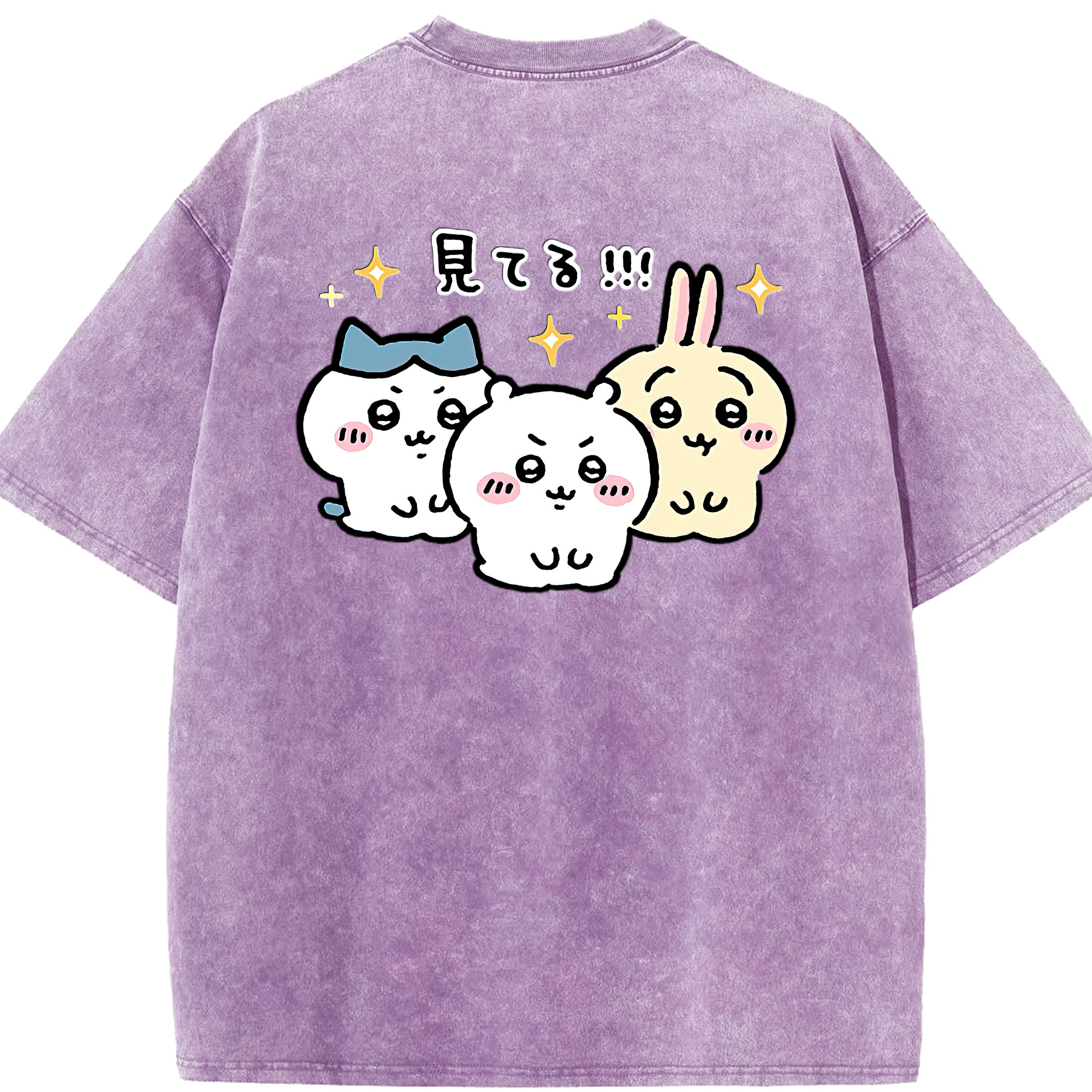 （画像用） ちいかわ ハチワレ Chii-kawa hachiware 綿100% ヴィンテージ風 半袖Tシャツ（背面プリント）