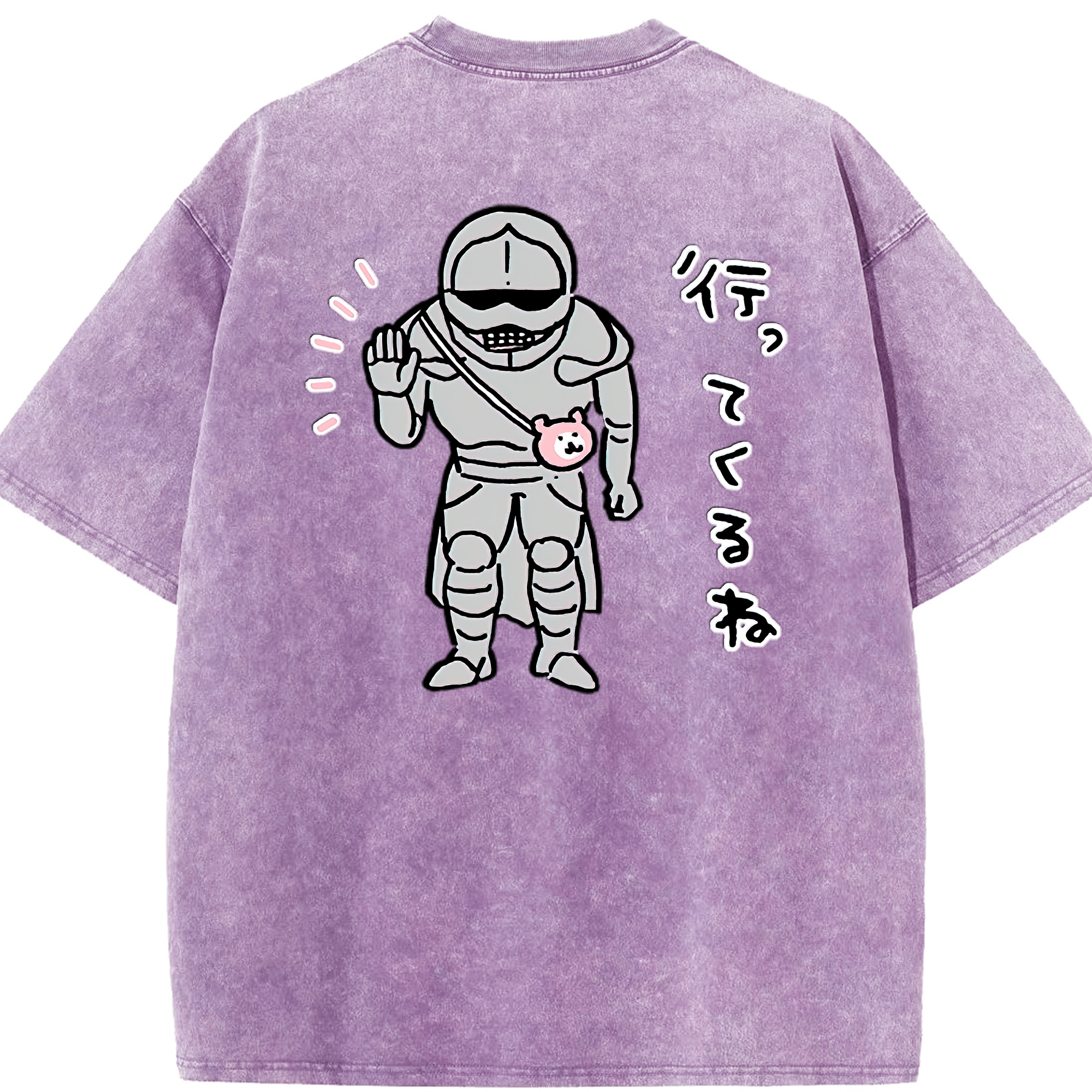 （画像用） ちいかわ 労働の鎧さん Chii-kawa Mr. Armor of Labor 綿100% ヴィンテージ風 半袖Tシャツ（背面プリント）
