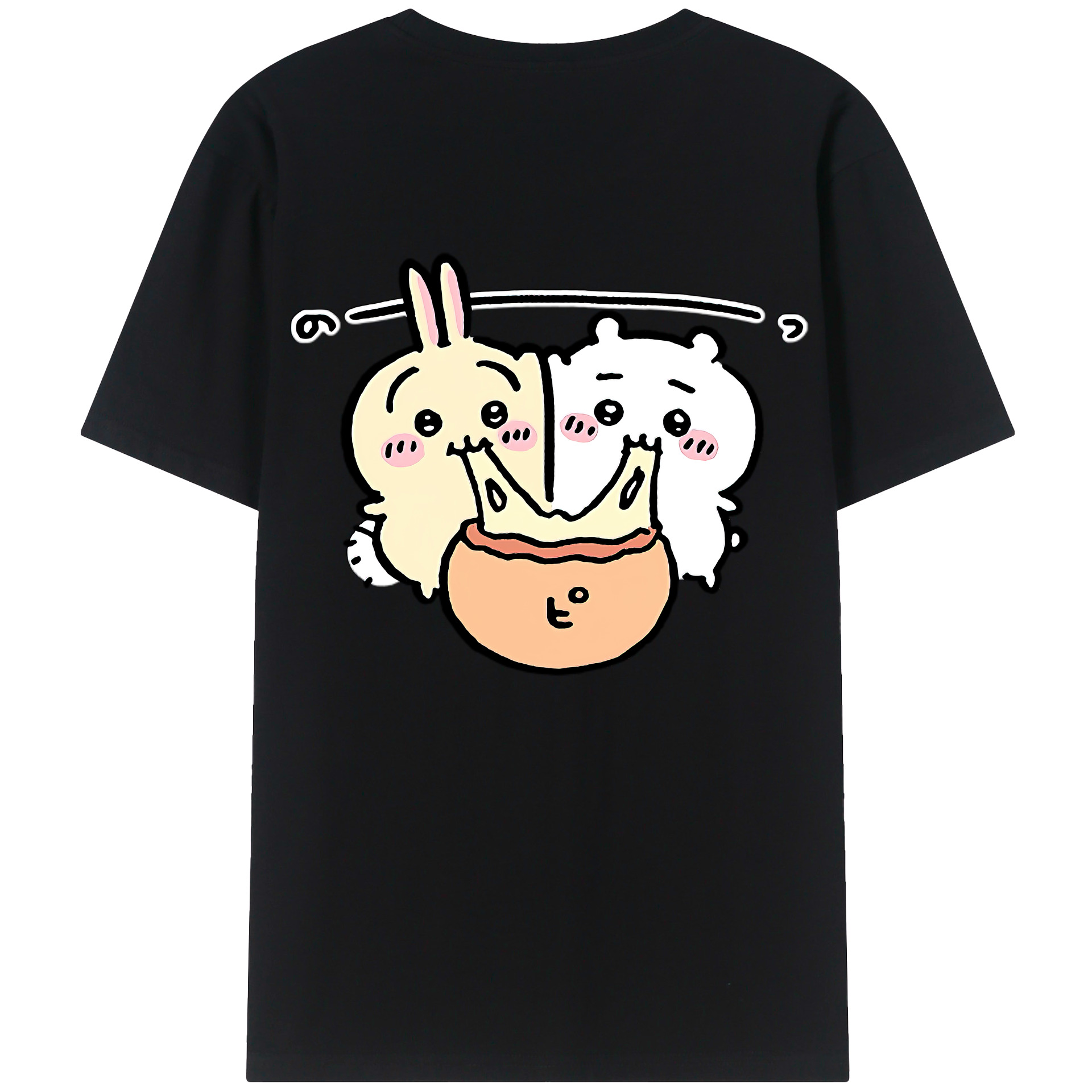 （画像用） ちいかわ うさぎ Chii-kawa usagi 綿100％ メンズ半袖Tシャツ（バックプリント） 通気性