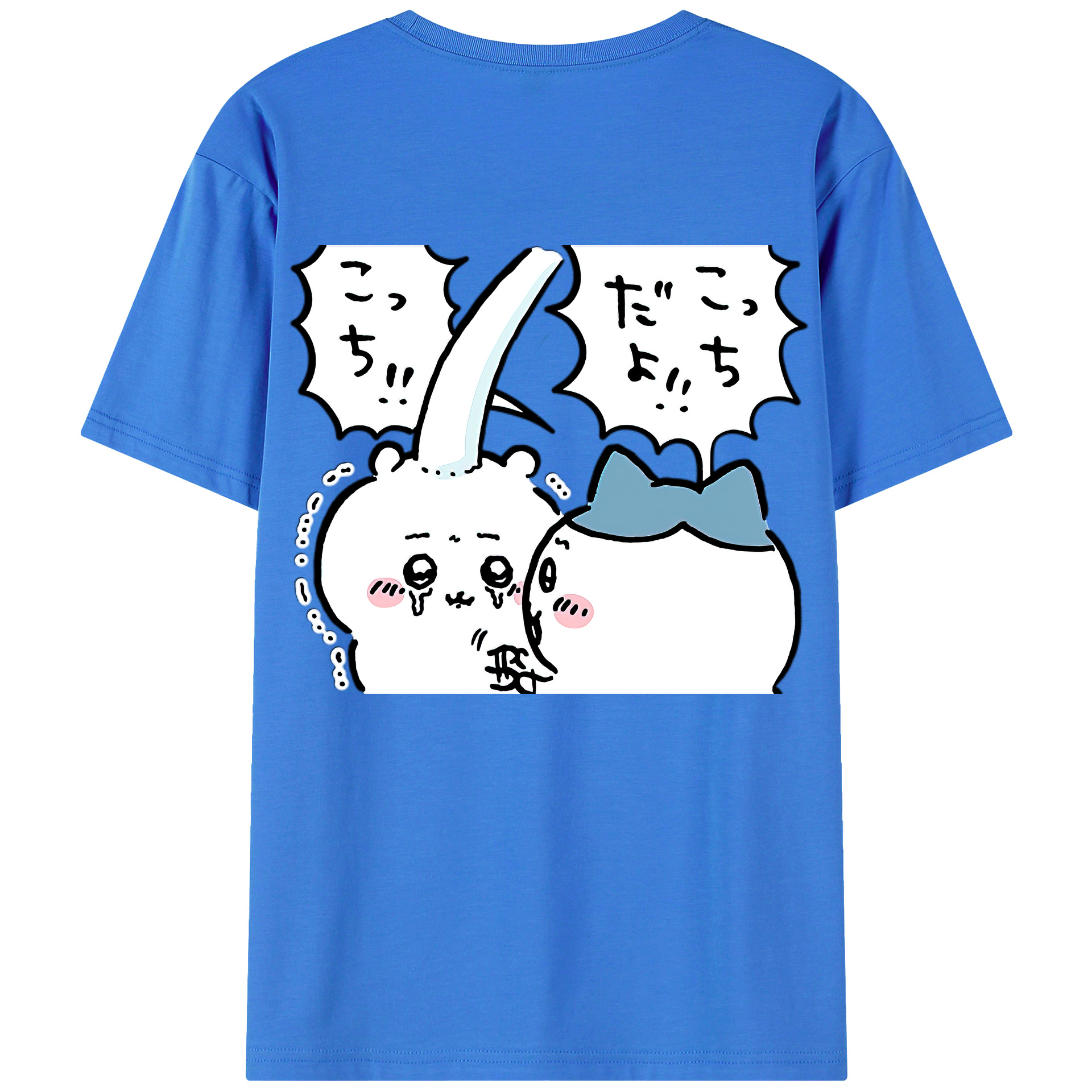 （画像用） ちいかわ ハチワレ Chii-kawa hachiware 綿100％ メンズ半袖Tシャツ（バックプリント） 通気性