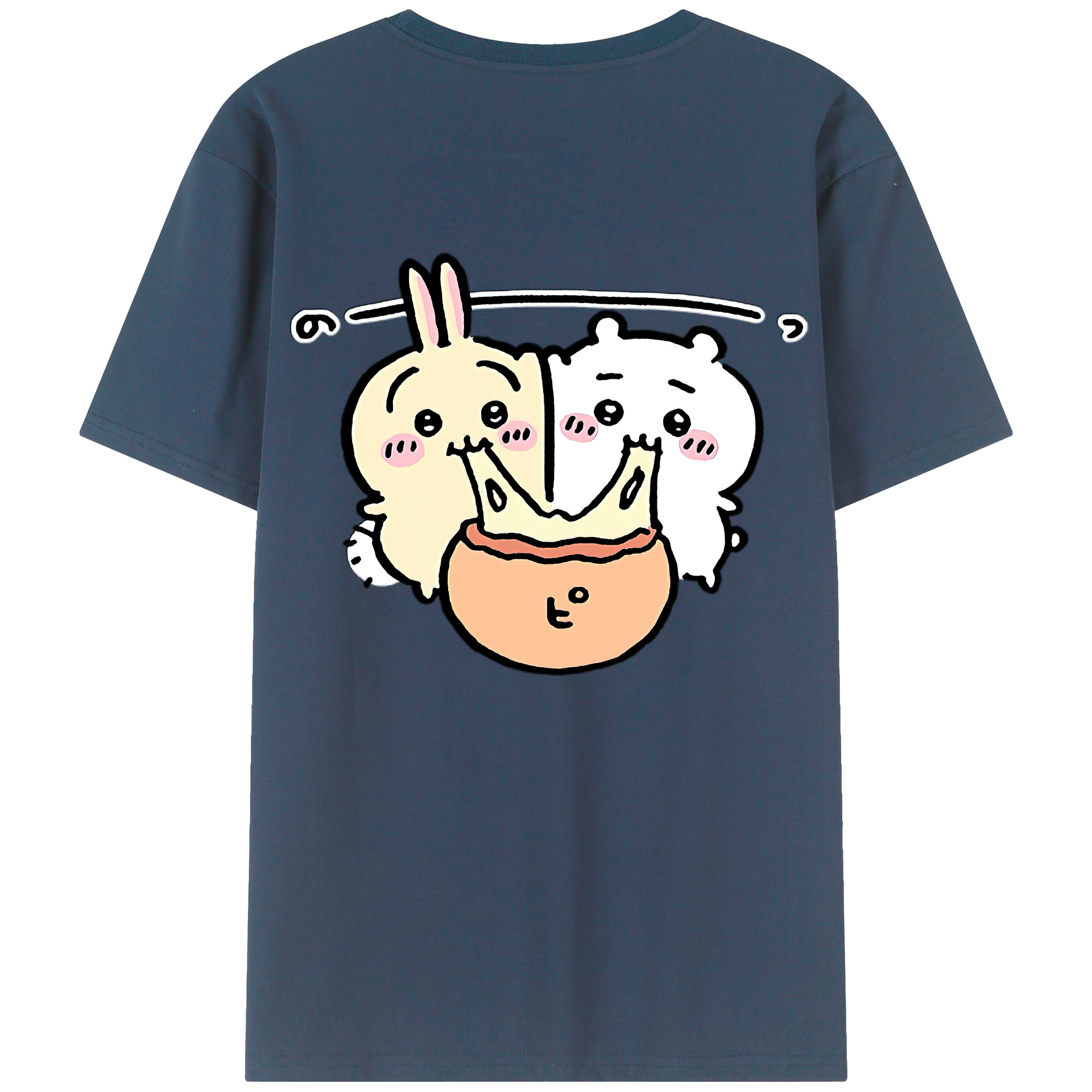 （画像用） ちいかわ うさぎ Chii-kawa usagi 綿100％ メンズ半袖Tシャツ（バックプリント） 通気性