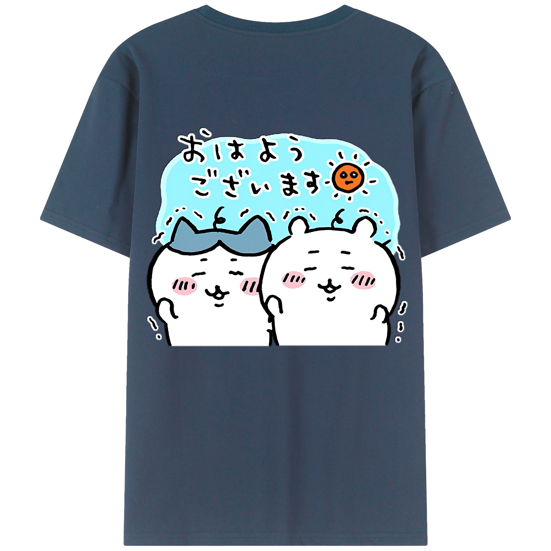 （画像用） ちいかわ ハチワレ Chii-kawa hachiware 綿100％ メンズ半袖Tシャツ（バックプリント） 通気性